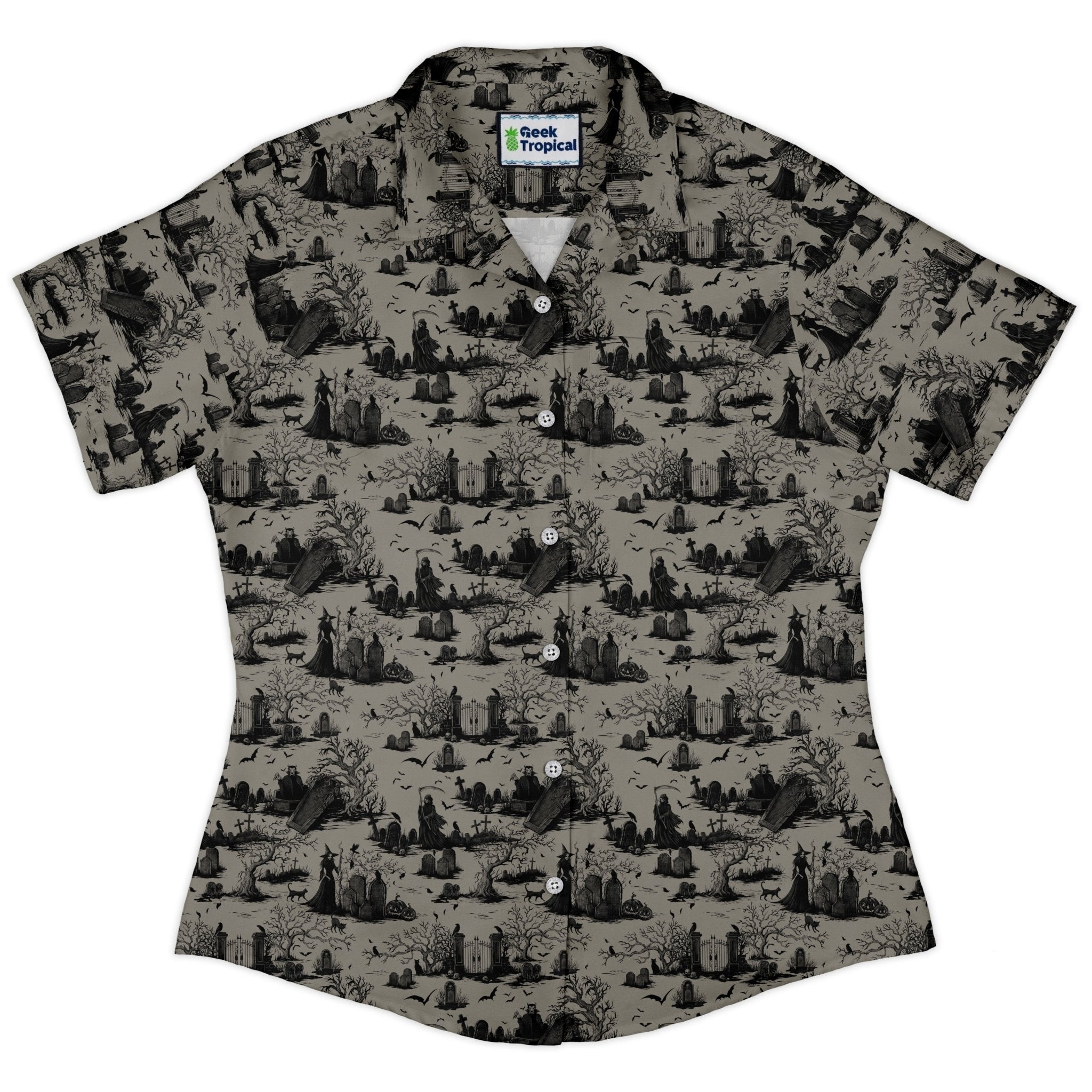 Huanted Graveyard Dark Curvy Button Up Shirt Geek Nerd 0925 All Adult Button Up Shirts Design by Episodic