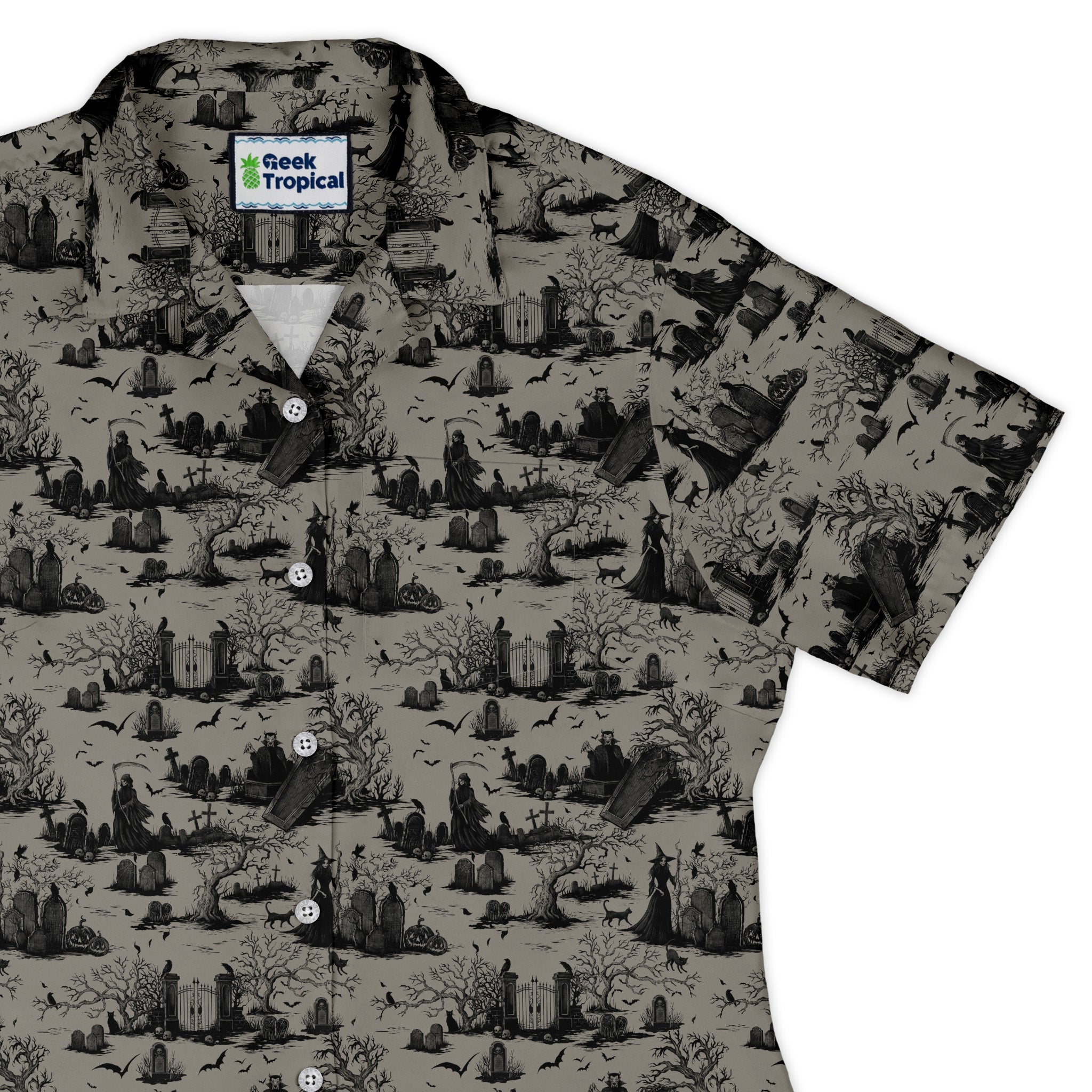 Huanted Graveyard Dark Curvy Button Up Shirt Geek Nerd 0925 All Adult Button Up Shirts Design by Episodic