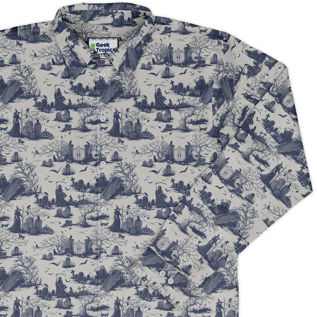 Huanted Graveyard Light Long Sleeve Button Up Shirt Geek Nerd 0925 adult sizing All Adult Button Up Shirts