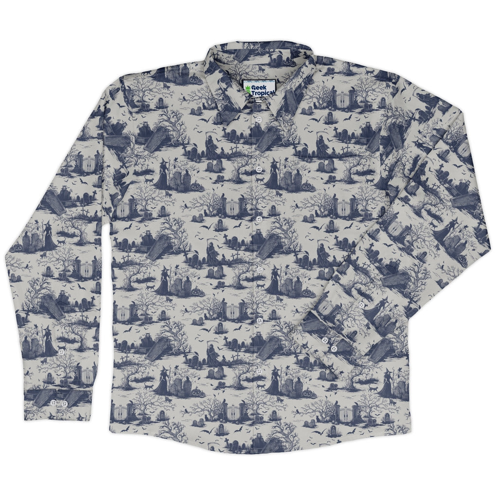 Huanted Graveyard Light Long Sleeve Button Up Shirt Geek Nerd 0925 adult sizing All Adult Button Up Shirts