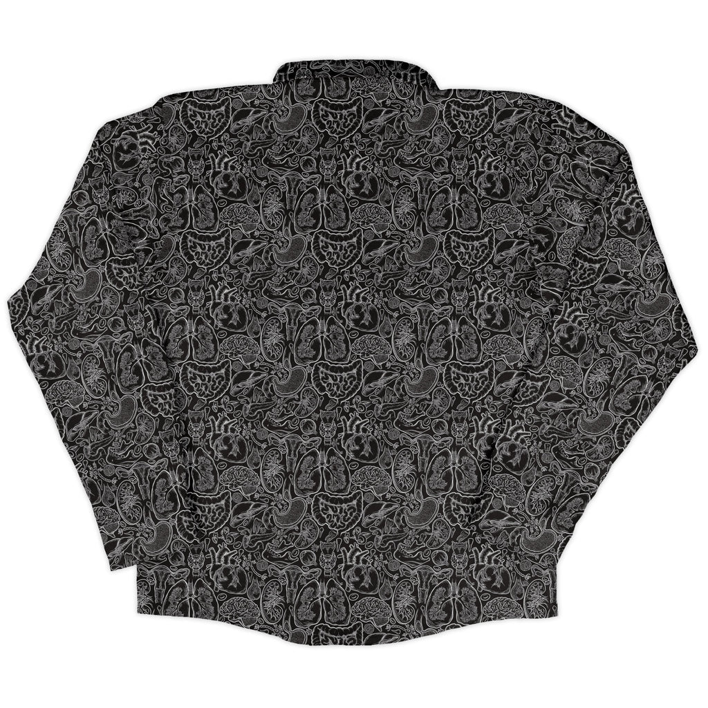 Nerdy Human Anatomy Black Long Sleeve Button Up Shirt
