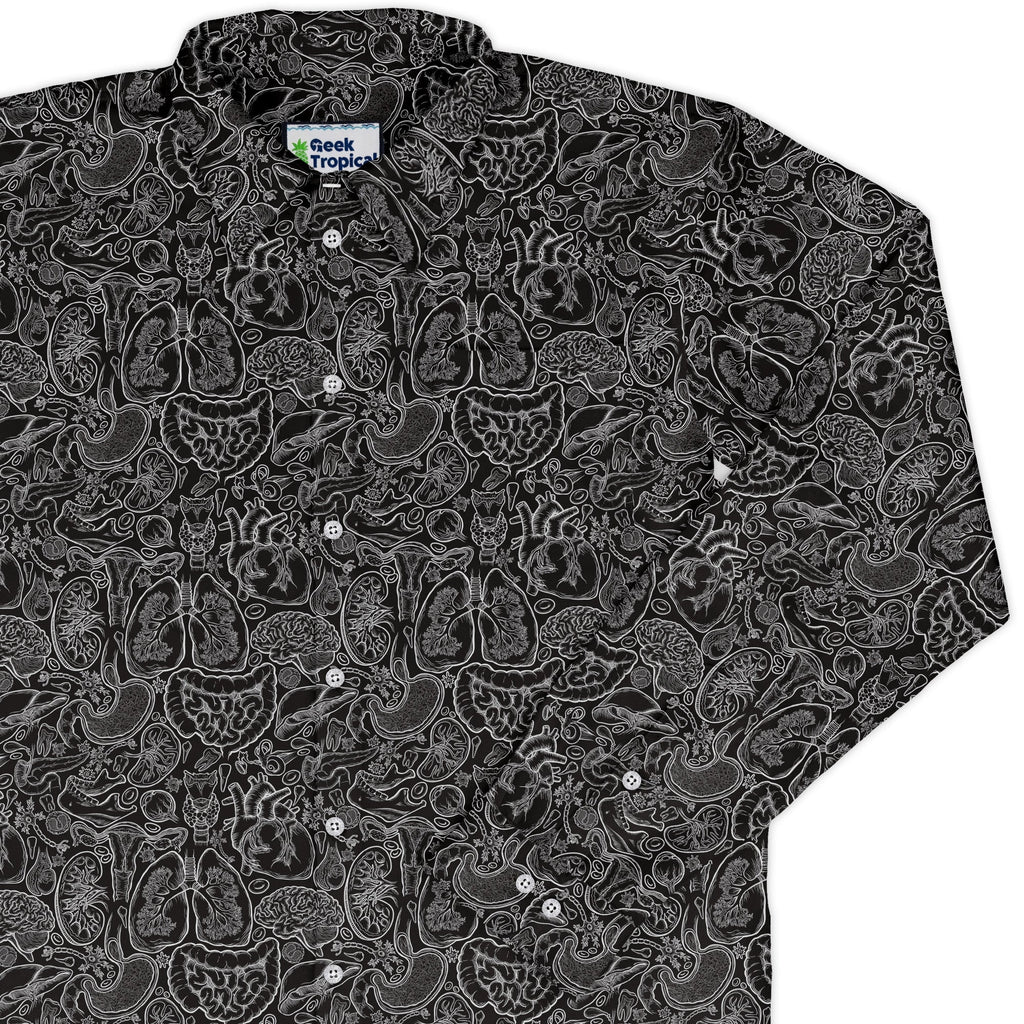 Nerdy Human Anatomy Black Long Sleeve Button Up Shirt