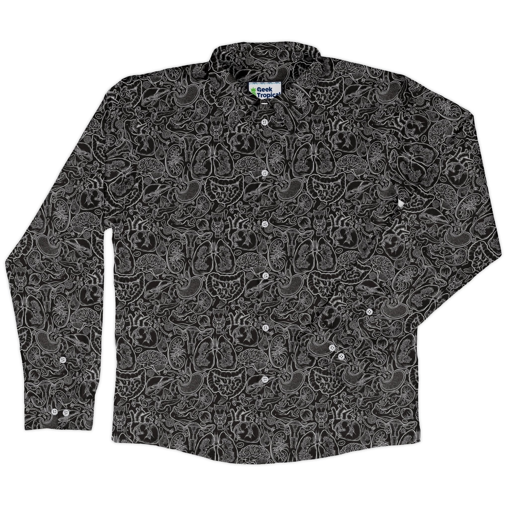 Nerdy Human Anatomy Black Long Sleeve Button Up Shirt