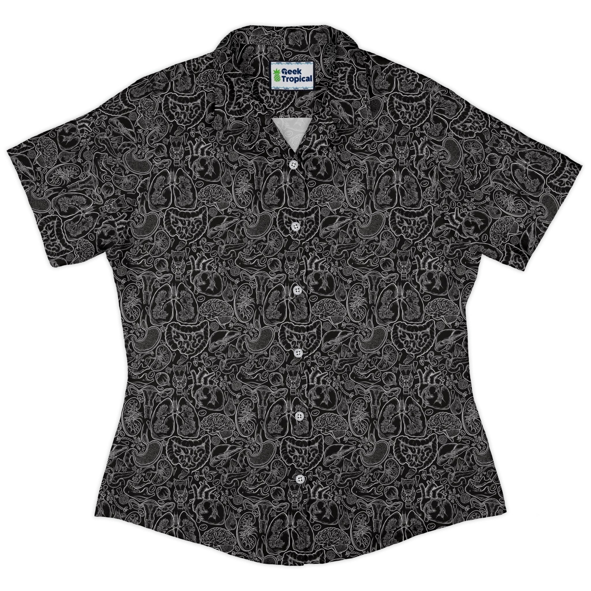 Nerdy Human Anatomy Black Curvy Button Up Shirt