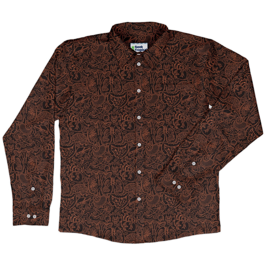 Nerdy Human Anatomy Dark Long Sleeve Button Up Shirt