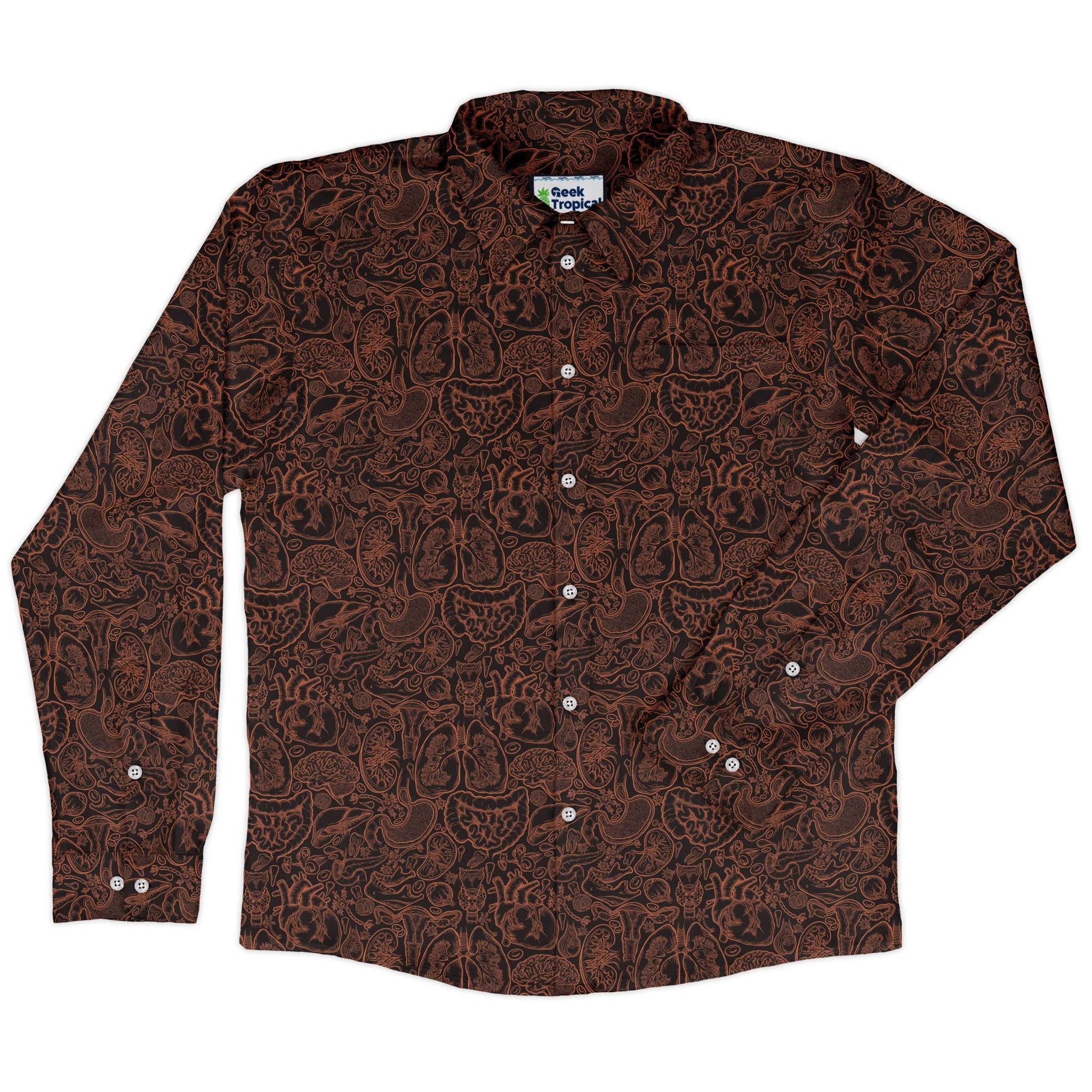 Nerdy Human Anatomy Dark Long Sleeve Button Up Shirt