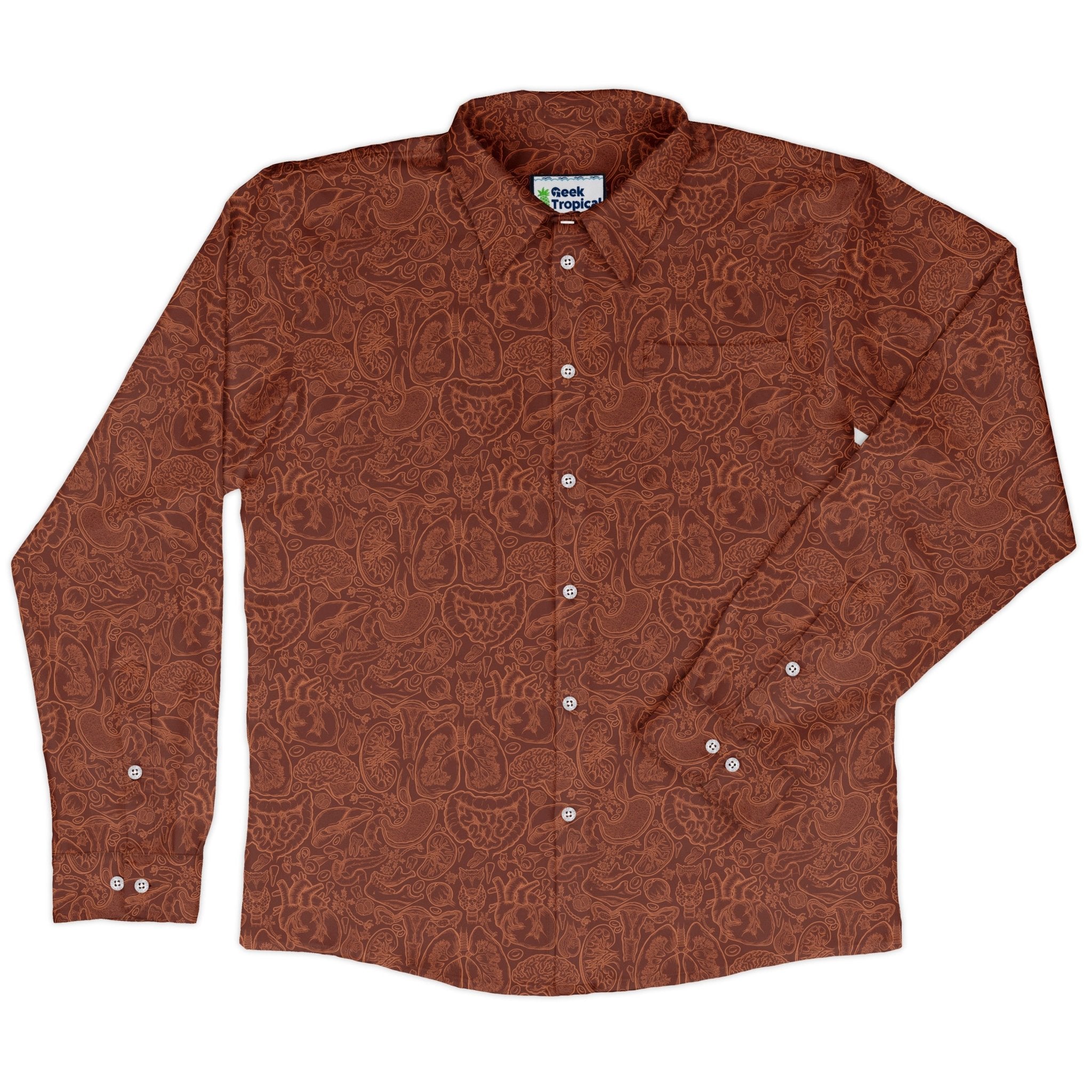 Nerdy Human Anatomy Red Long Sleeve Button Up Shirt