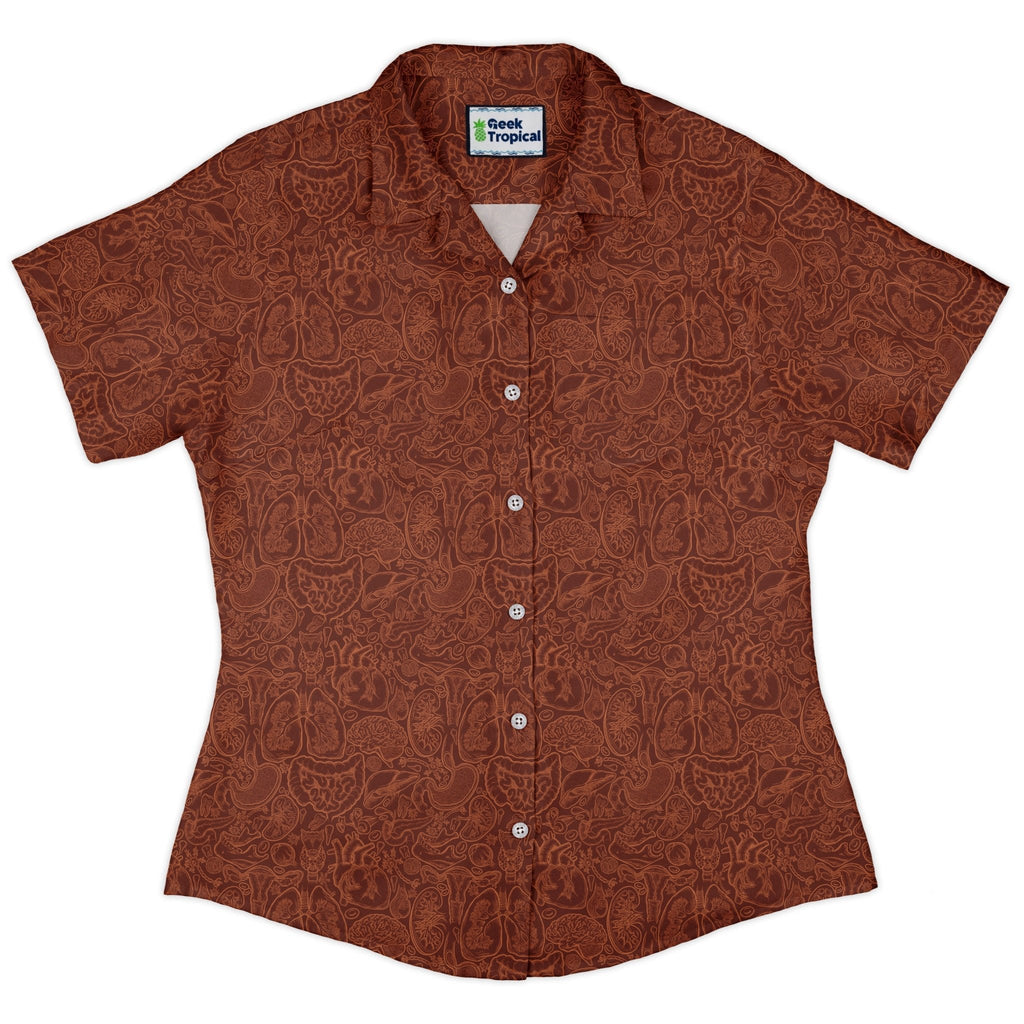 Nerdy Human Anatomy Red Curvy Button Up Shirt