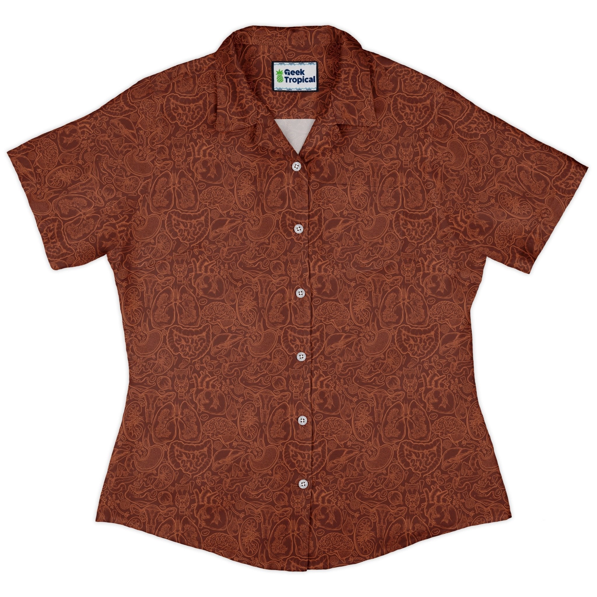 Nerdy Human Anatomy Red Curvy Button Up Shirt