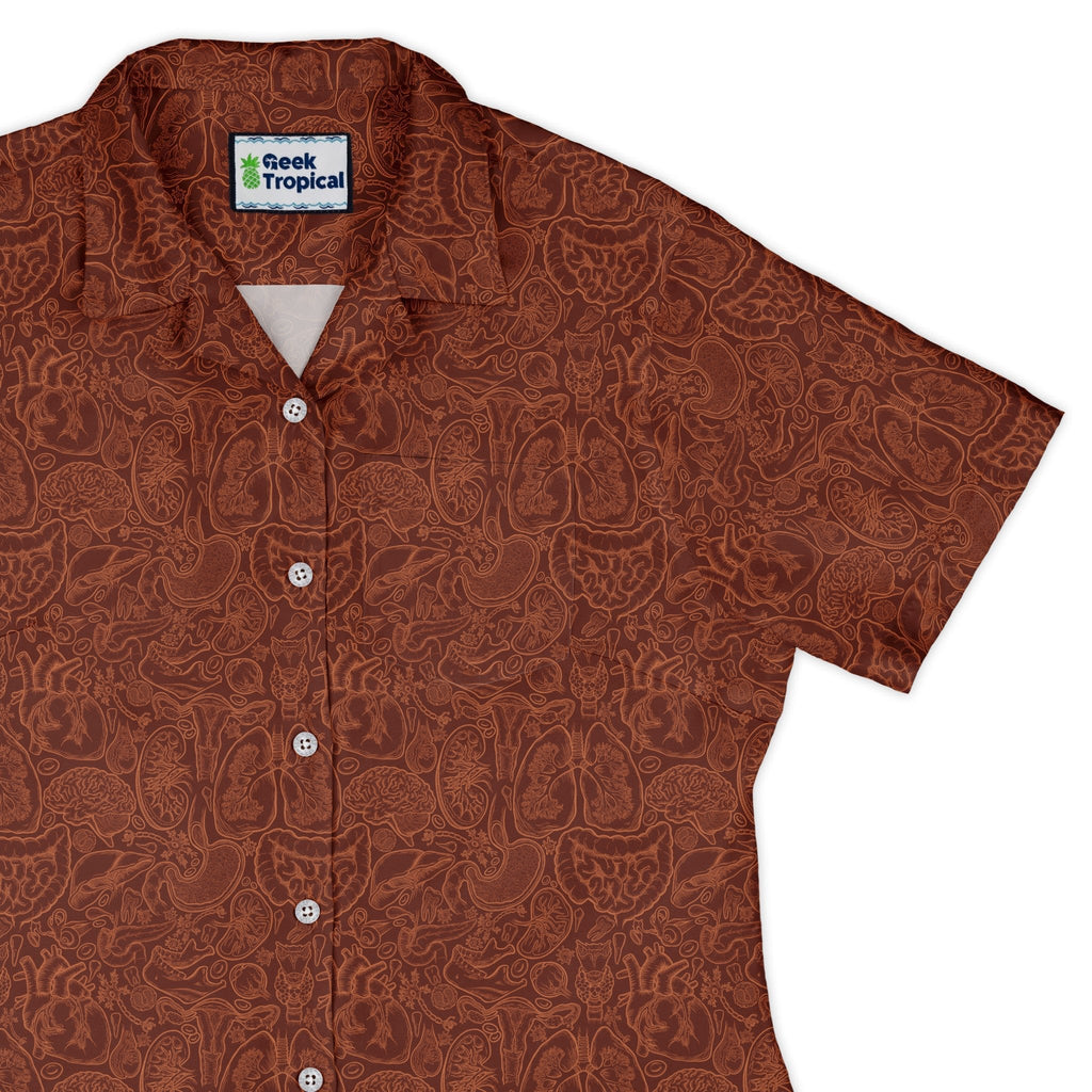 Nerdy Human Anatomy Red Curvy Button Up Shirt