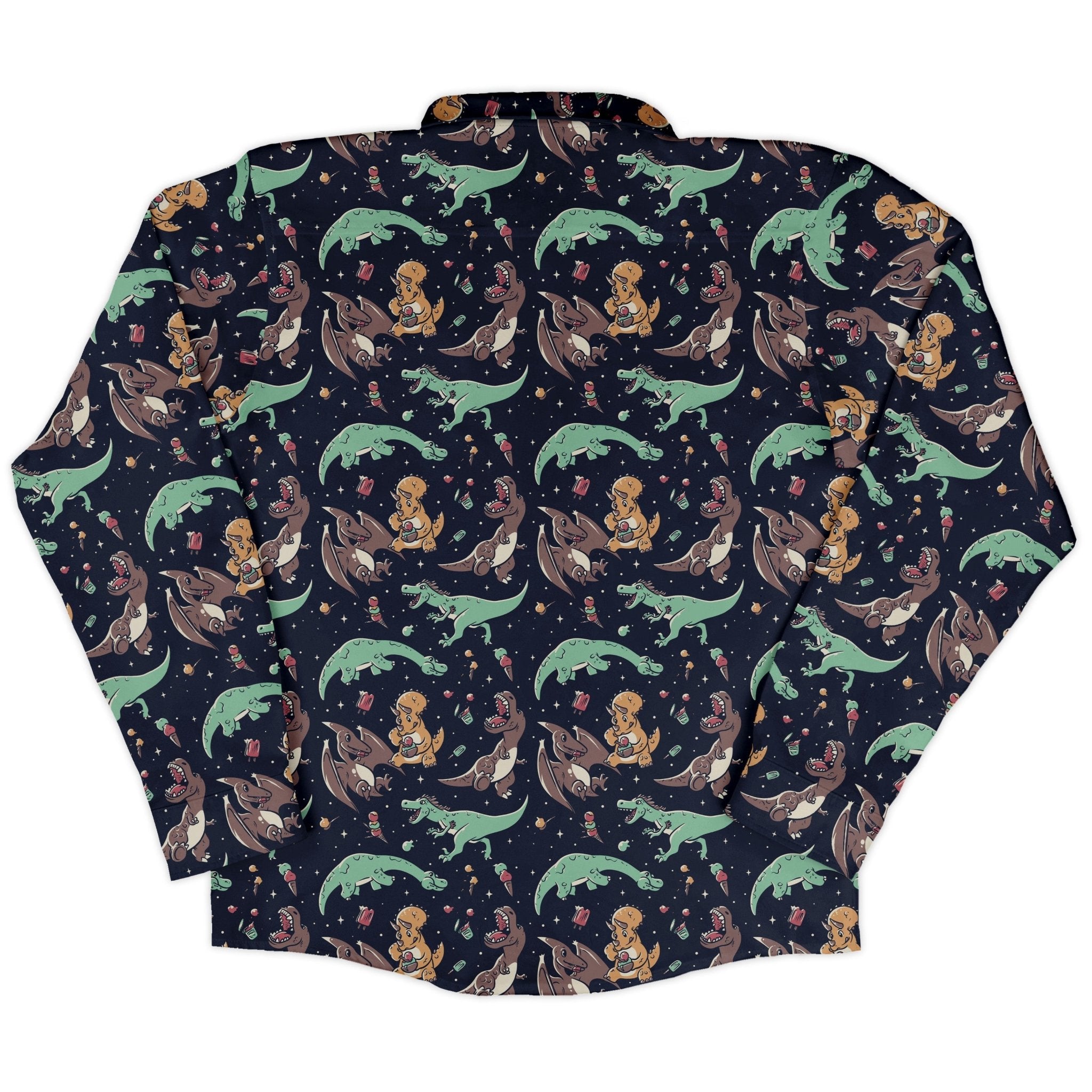 Ice Cream Dinos Long Sleeve Button Up Shirt Geek Nerd 0925 adult sizing All Adult Button Up Shirts