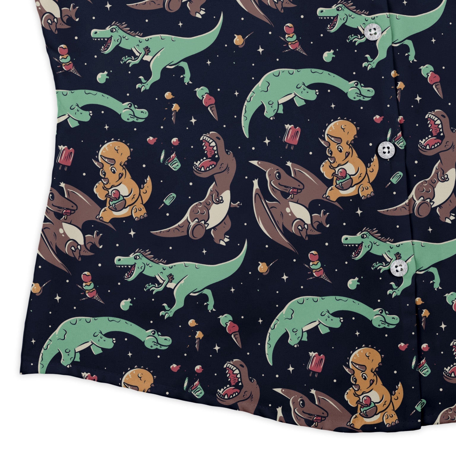 Ice Cream Dinos Curvy Button Up Shirt Geek Nerd 0925 All Adult Button Up Shirts Animal Patterns