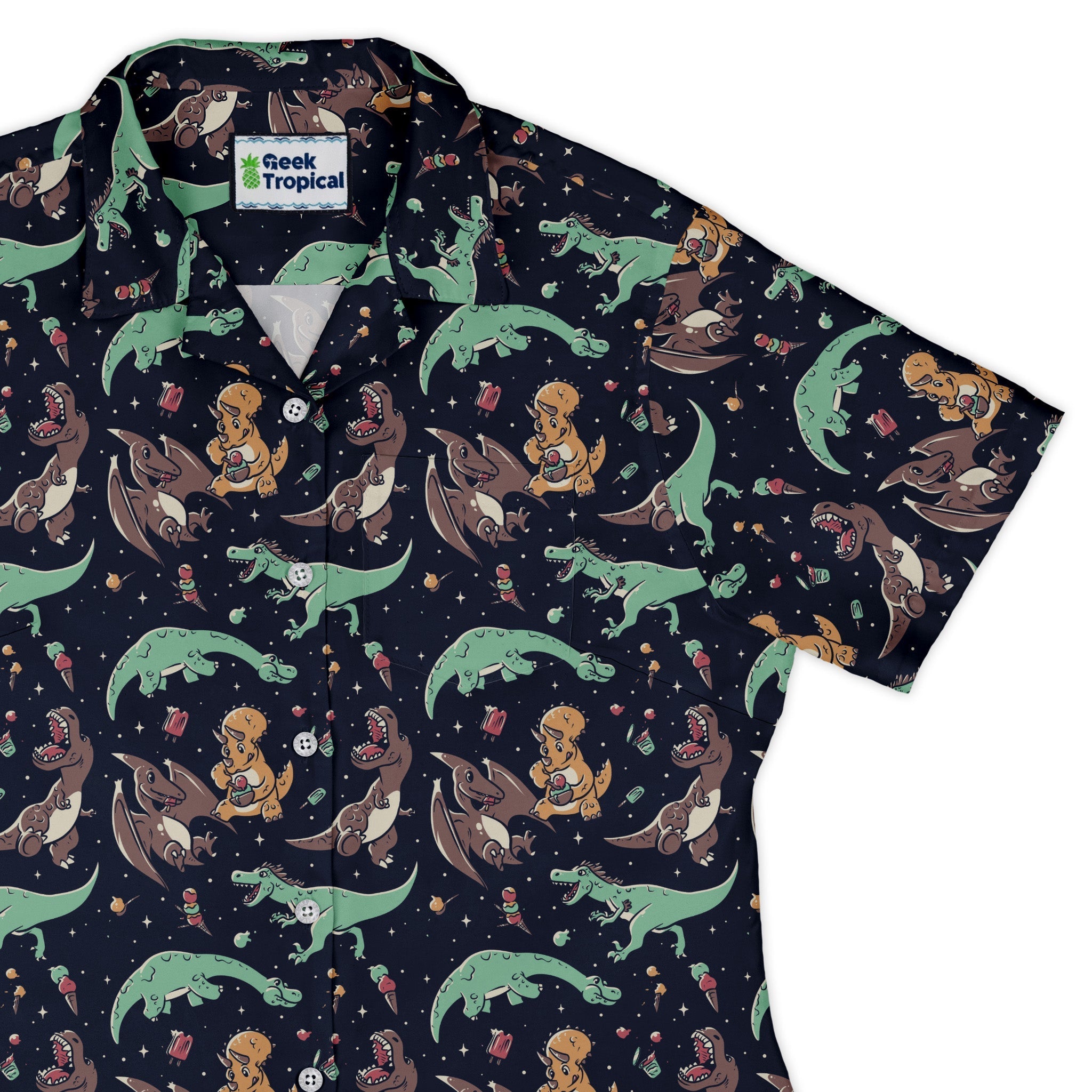Ice Cream Dinos Curvy Button Up Shirt Geek Nerd 0925 All Adult Button Up Shirts Animal Patterns