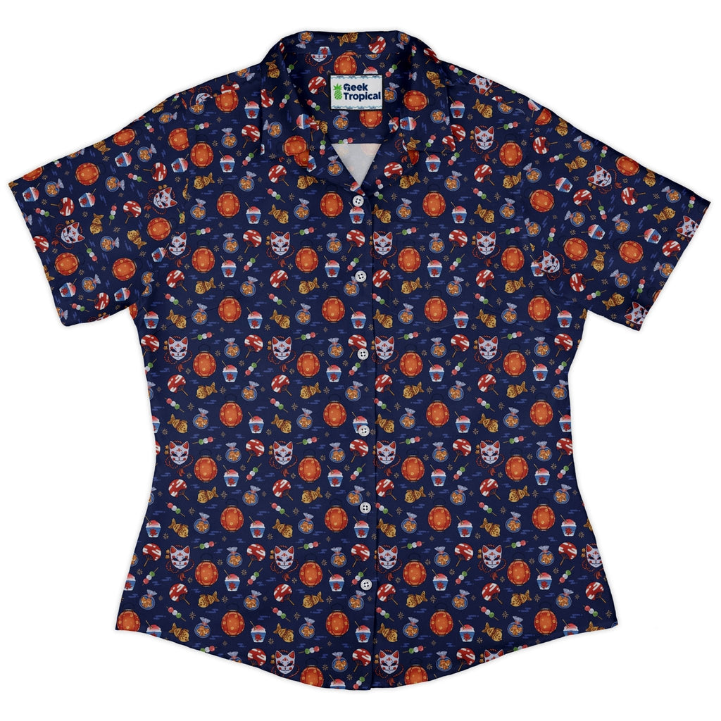 Japanese Festival Curvy Button Up Shirt Geek Nerd anime Design by Ardi Tong q225
