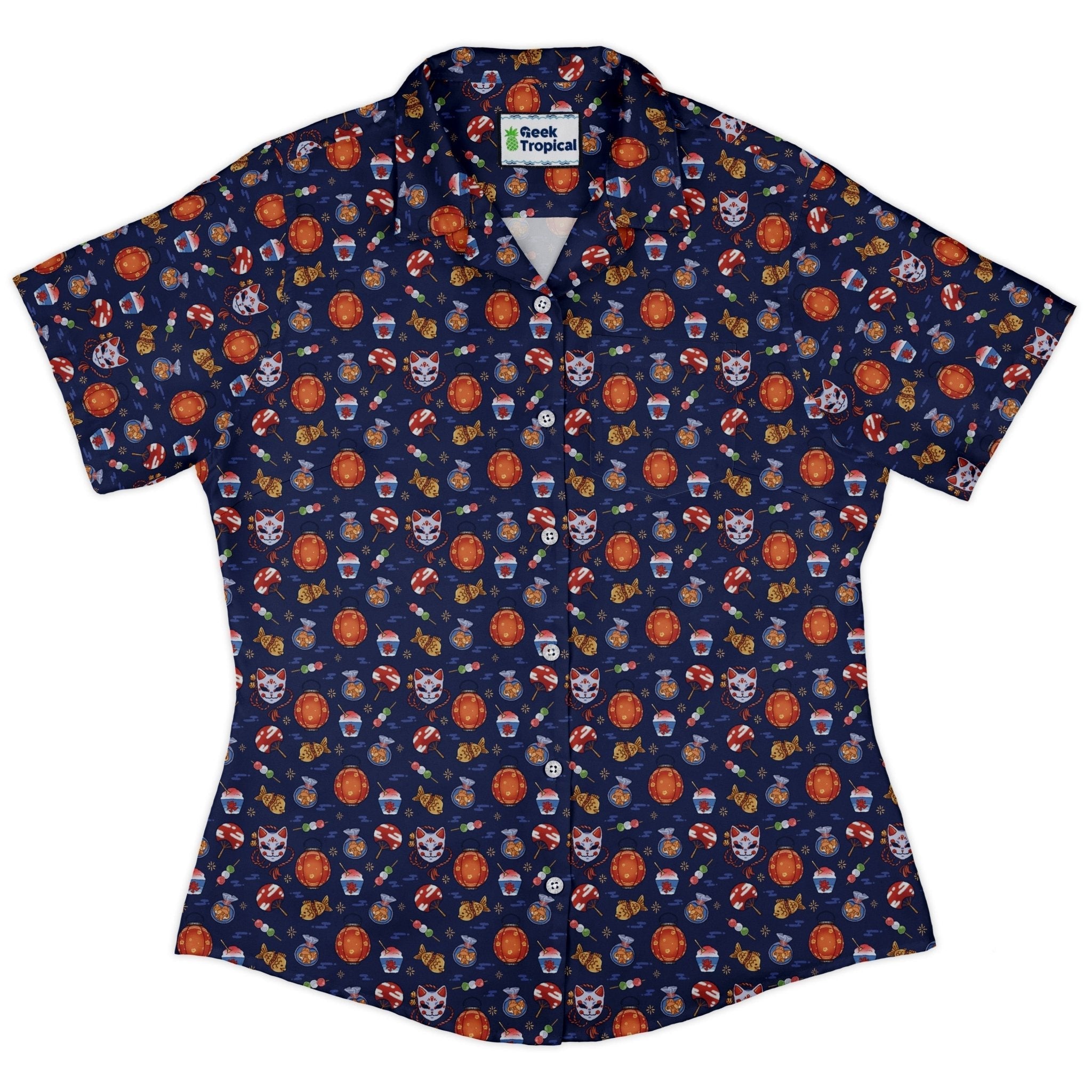 Japanese Festival Curvy Button Up Shirt Geek Nerd anime Design by Ardi Tong q225
