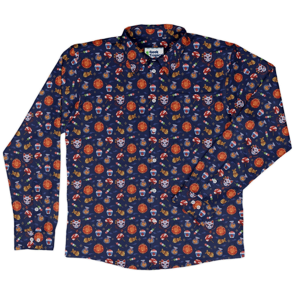 Japanese Festival Long Sleeve Button Up Shirt Geek Nerd adult sizing anime Design by Ardi Tong
