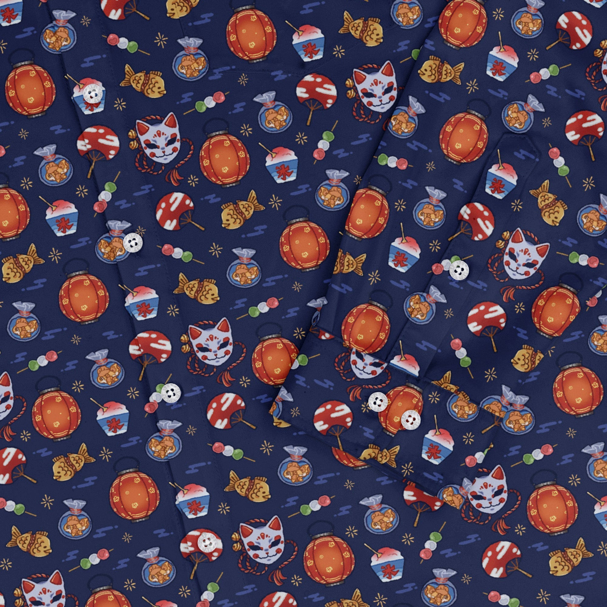Japanese Festival Long Sleeve Button Up Shirt Geek Nerd adult sizing anime Design by Ardi Tong