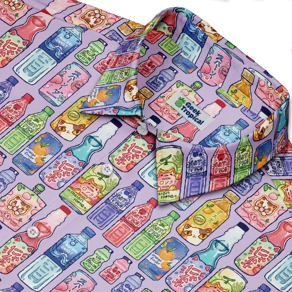 Japanese Vending Machine Drinks Button Up Shirt Geek Nerd adult sizing anime Design by Ardi Tong