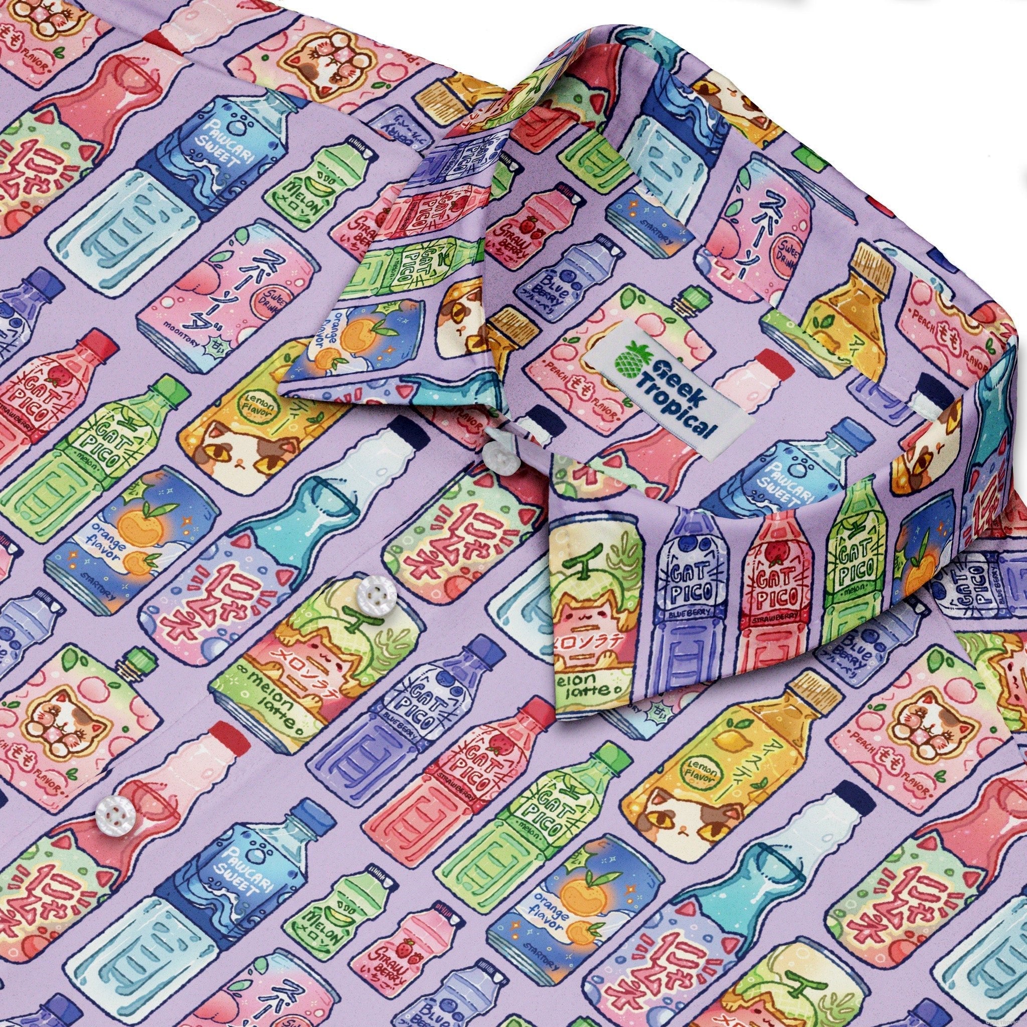 Japanese Vending Machine Drinks Button Up Shirt Geek Nerd adult sizing anime Design by Ardi Tong