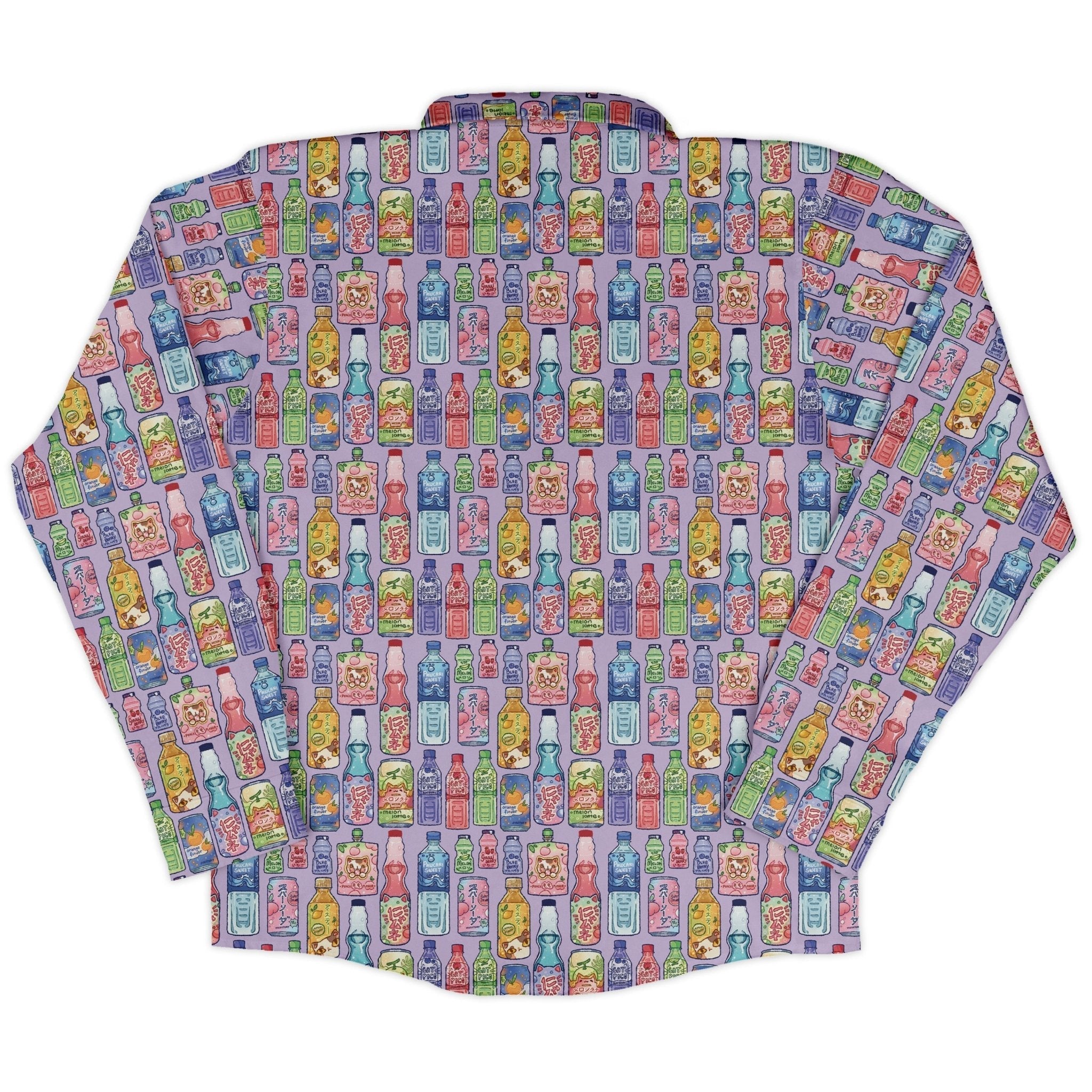 Japanese Vending Machine Drinks Long Sleeve Button Up Shirt Geek Nerd adult sizing anime Design by Ardi Tong