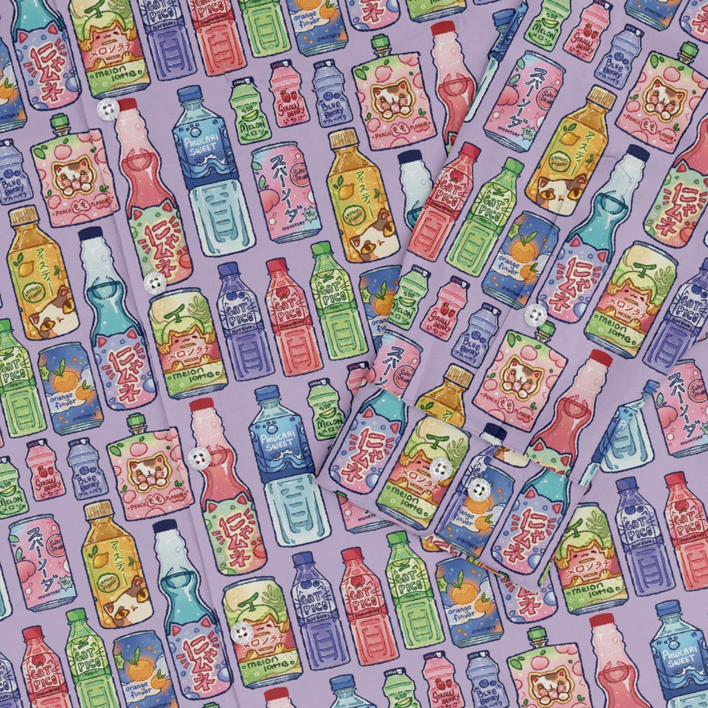 Japanese Vending Machine Drinks Long Sleeve Button Up Shirt Geek Nerd adult sizing anime Design by Ardi Tong