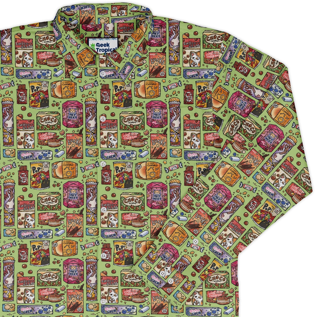 Japanese Vending Machine Snacks Long Sleeve Button Up Shirt Geek Nerd 0925 adult sizing All Adult Button Up Shirts