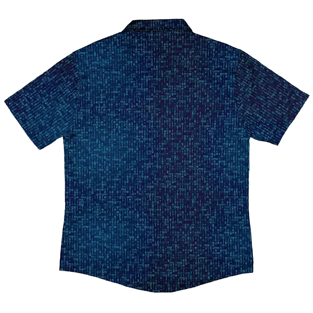 Javascript Computer Code Blue Button Up Shirt - adult sizing - computer print - Simple Patterns