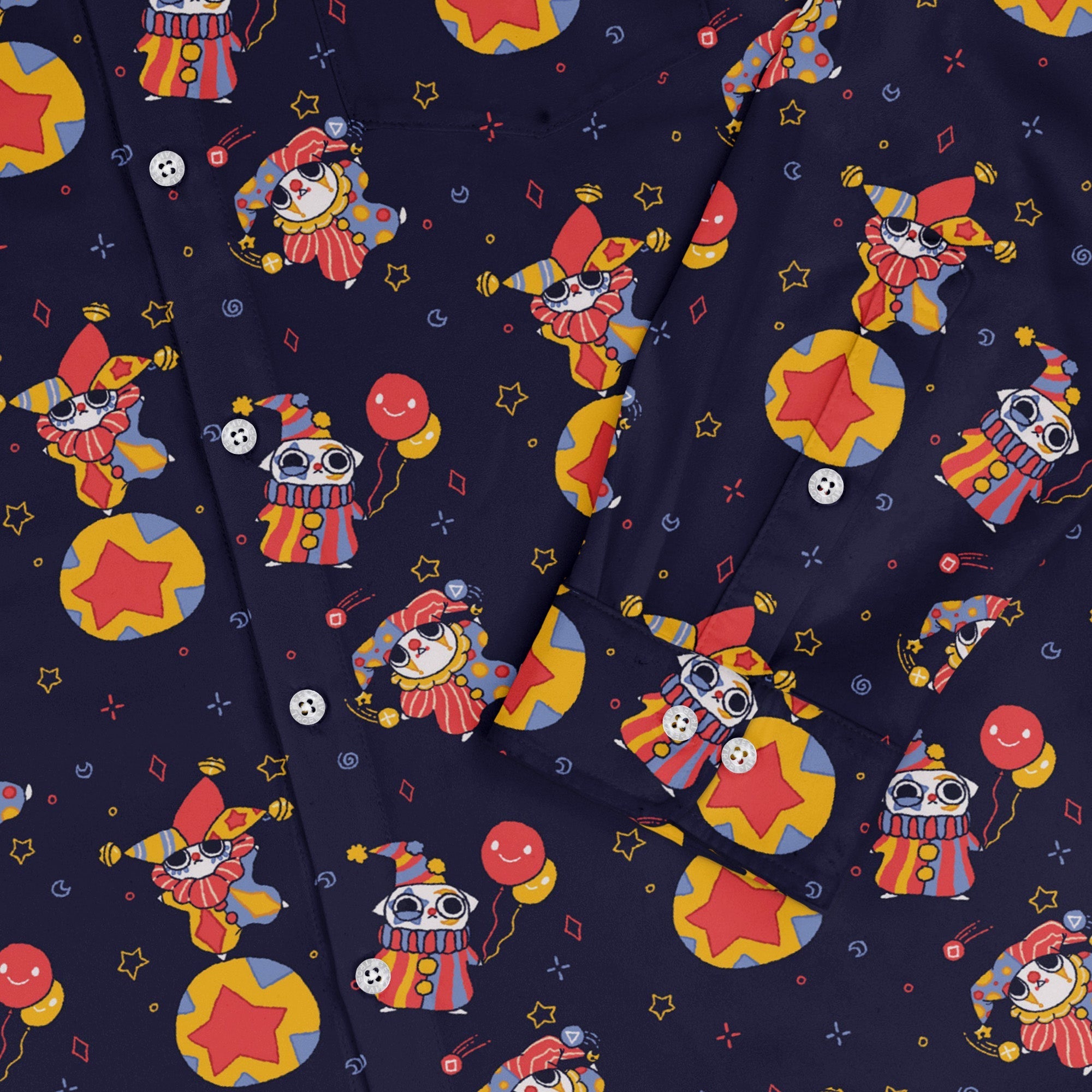 Jester Cats Long Sleeve Button Up Shirt Geek Nerd adult sizing Design by Ardi Tong FLOW DESC WRITING