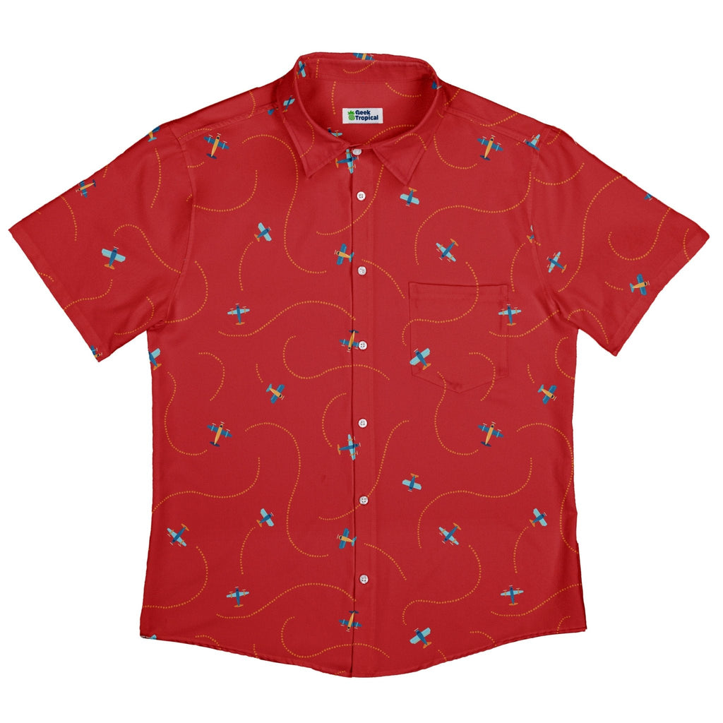 Plane Contrails Button Up Shirt Geek Nerd adult sizing aviation print Design by Zirkus Design