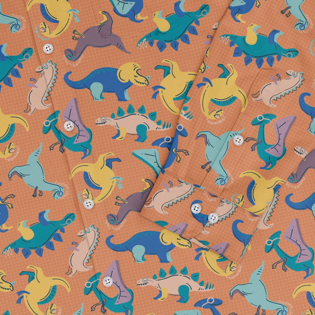 Just Dinosaur Long Sleeve Button Up Shirt Geek Nerd adult sizing Design by Zirkus Design dinosaur print
