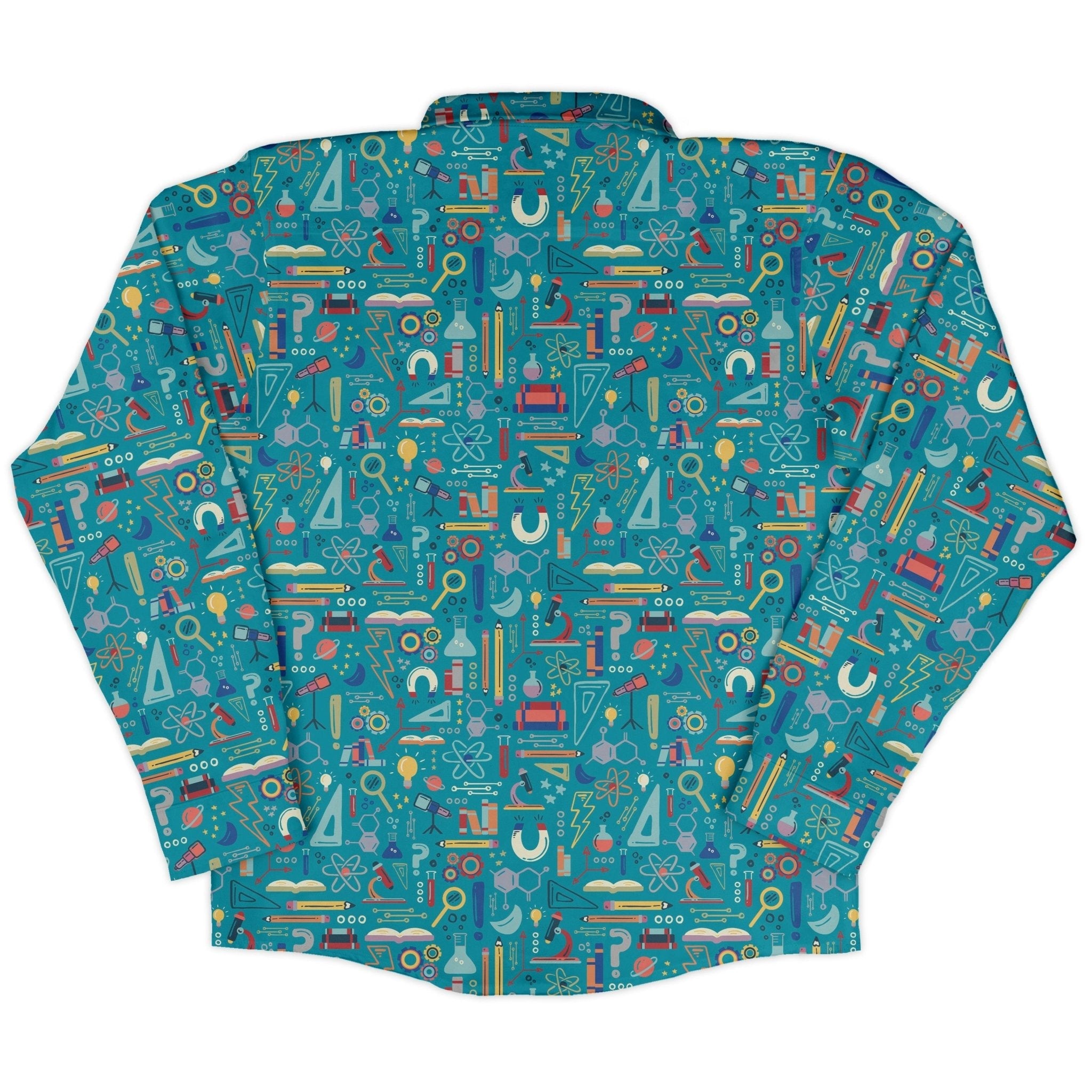 Just Science Long Sleeve Button Up Shirt Geek Nerd adult sizing Design by Zirkus Design FLOW DESC WRITING