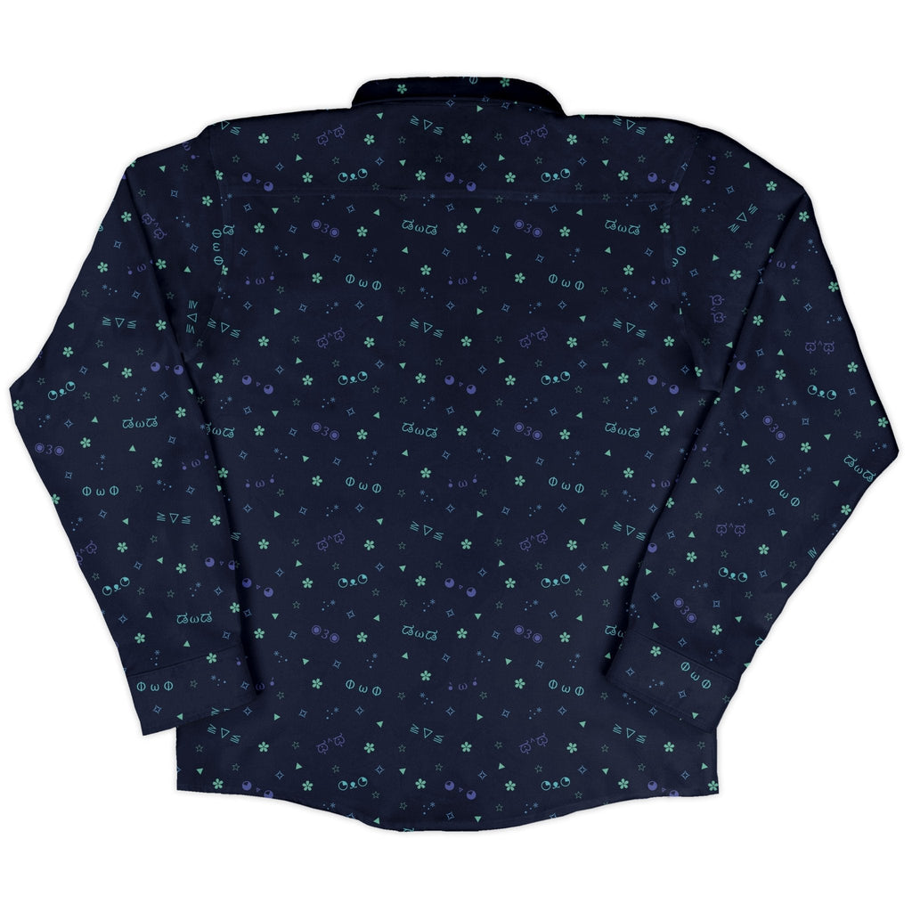 Kao Emojis Blue Long Sleeve Button Up Shirt Geek Nerd adult sizing Anime Design by Ardi Tong
