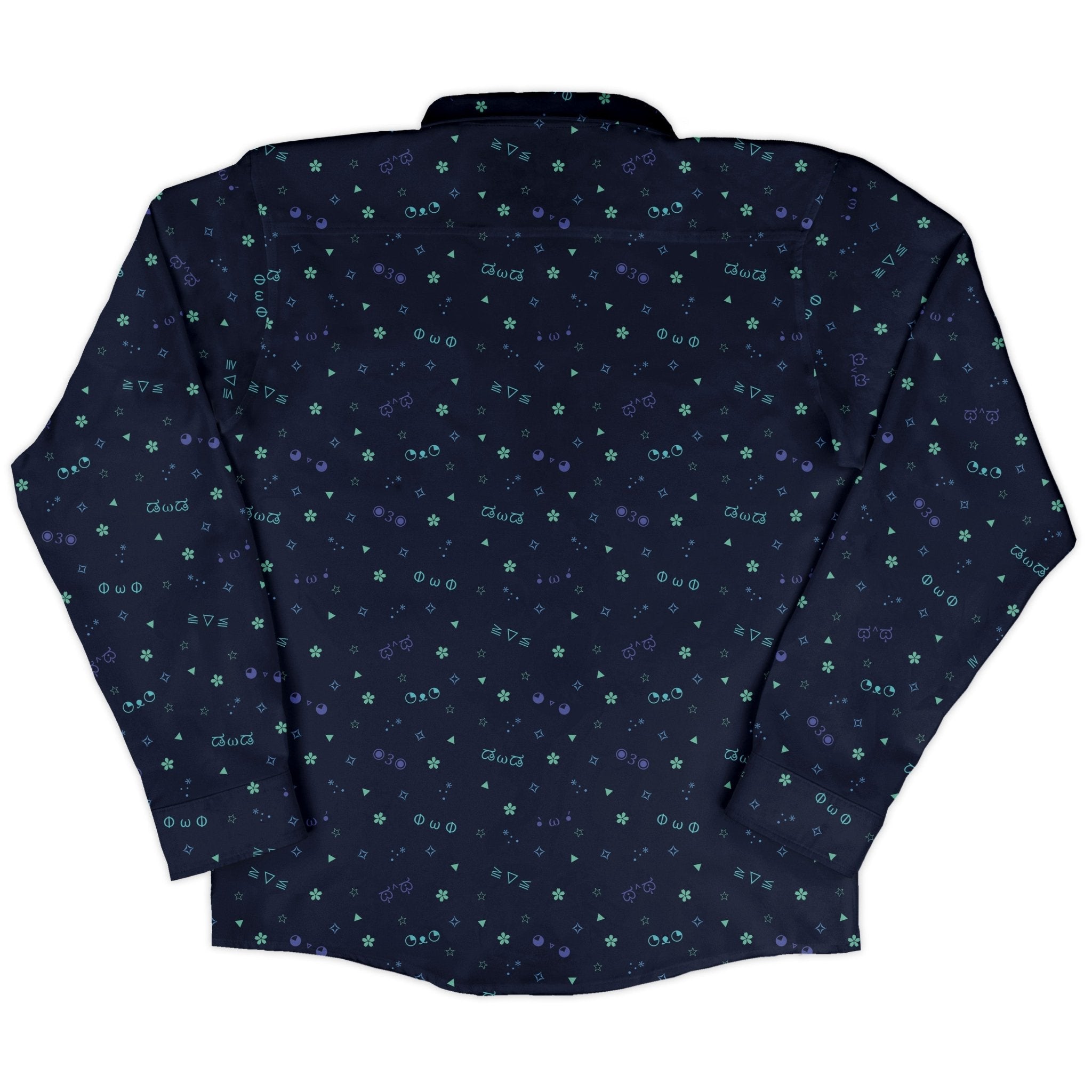 Kao Emojis Blue Long Sleeve Button Up Shirt Geek Nerd adult sizing Anime Design by Ardi Tong