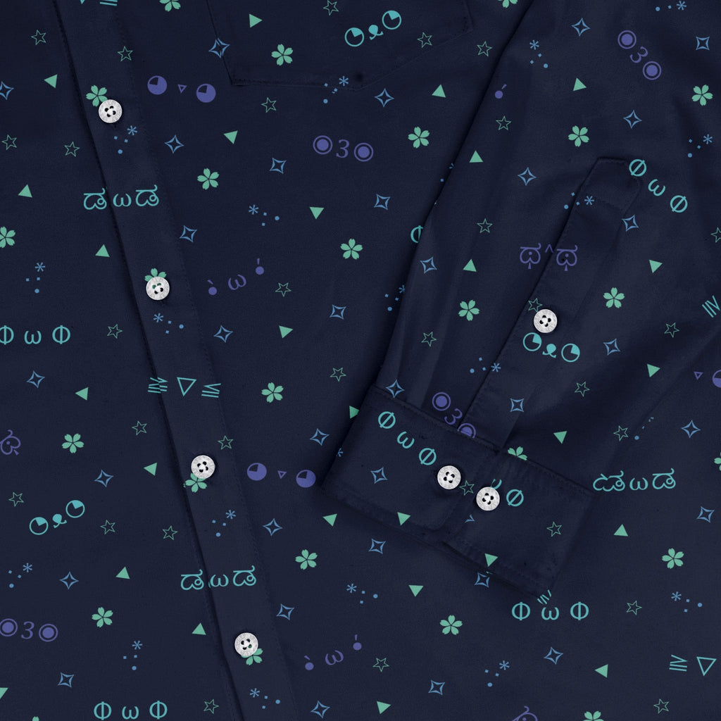 Kao Emojis Blue Long Sleeve Button Up Shirt Geek Nerd adult sizing Anime Design by Ardi Tong
