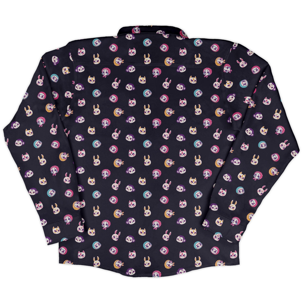 Kawaii Masks Parade Night Long Sleeve Button Up Shirt Geek Nerd adult sizing Anime Design by Ardi Tong