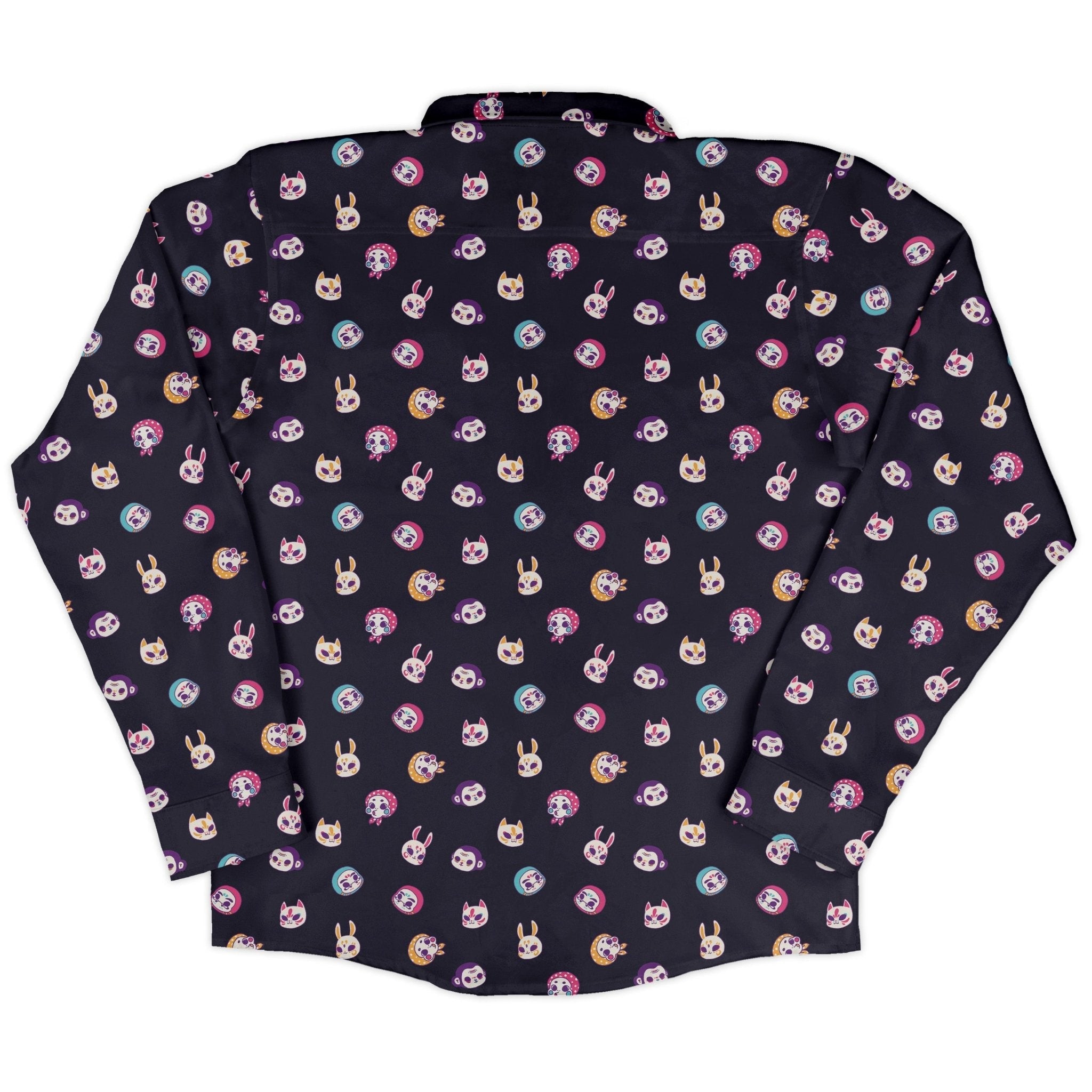 Kawaii Masks Parade Night Long Sleeve Button Up Shirt Geek Nerd adult sizing Anime Design by Ardi Tong