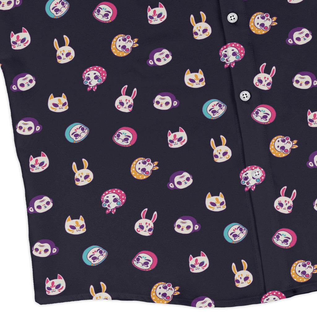 Kawaii Masks Parade Night Long Sleeve Button Up Shirt Geek Nerd adult sizing Anime Design by Ardi Tong
