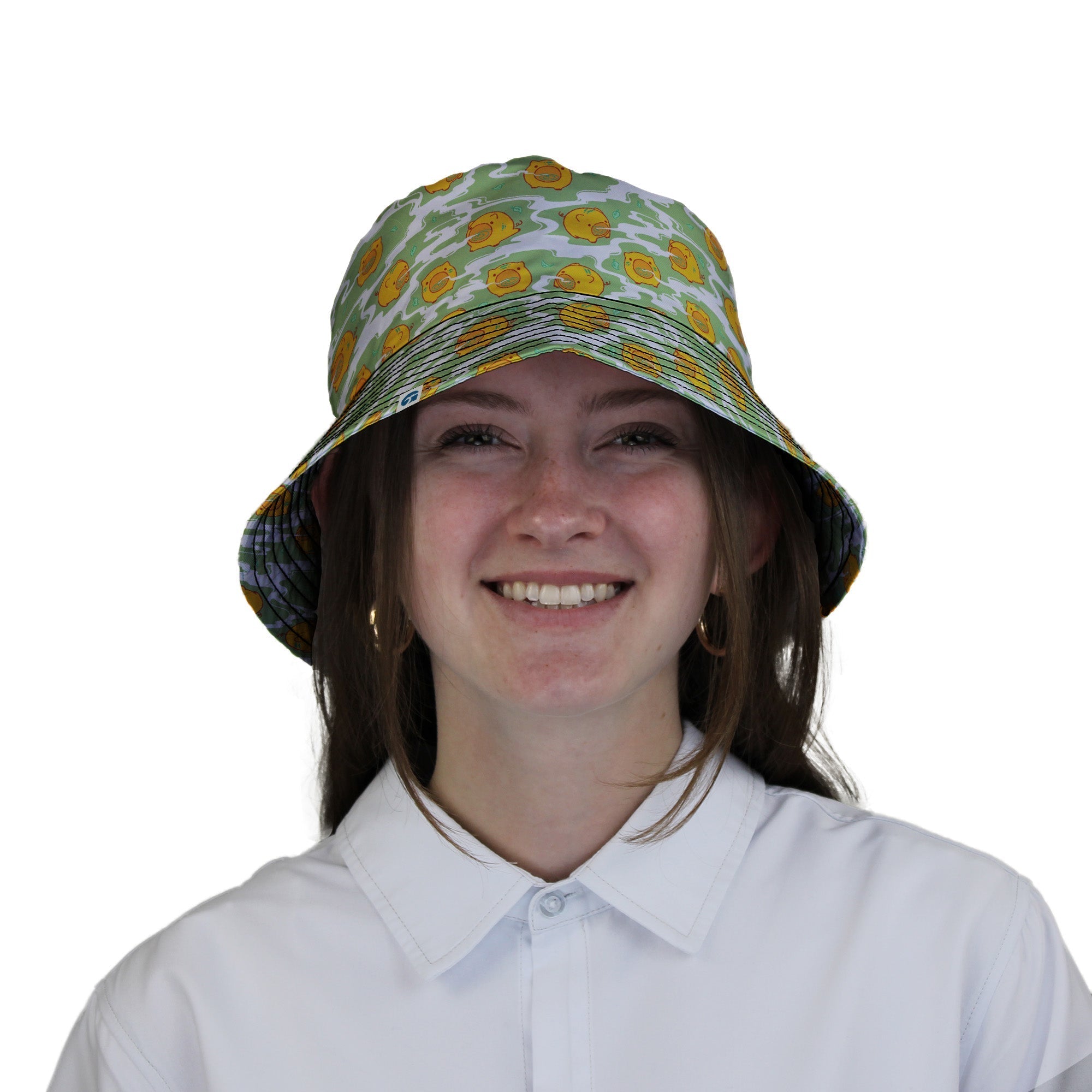 Kawaii Piglets Incense Green Bucket Hat - Anime - Design by Ardi Tong - lx - B