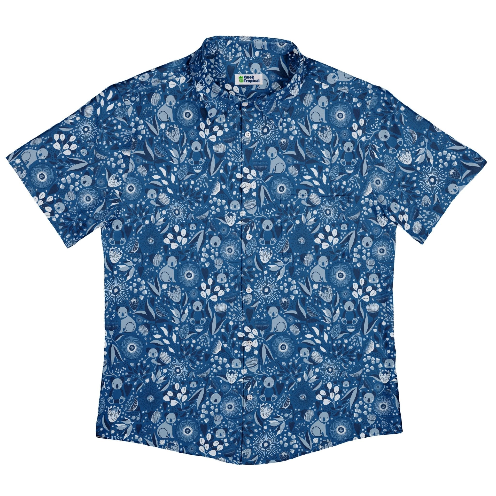 Koala Floral Button Up Shirt Geek Nerd adult sizing animal patterns botany print