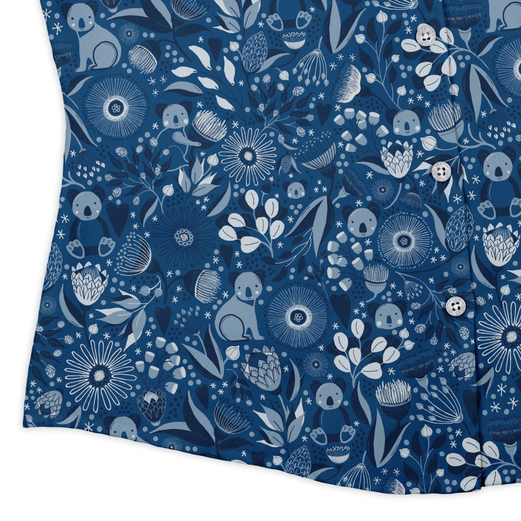 Koala Floral Curvy Button Up Shirt Geek Nerd animal patterns botany print Design by Zirkus Design