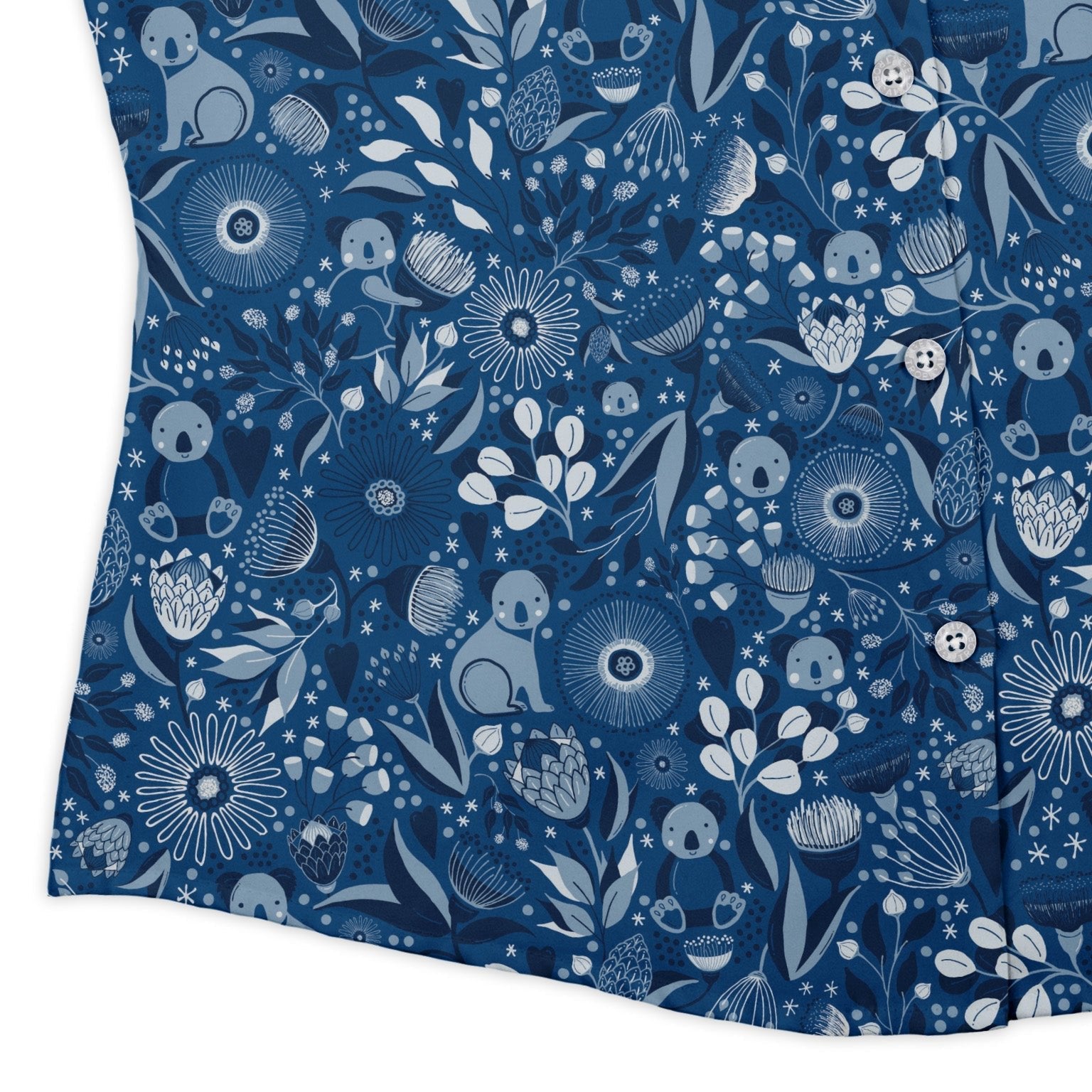 Koala Floral Curvy Button Up Shirt Geek Nerd animal patterns botany print Design by Zirkus Design