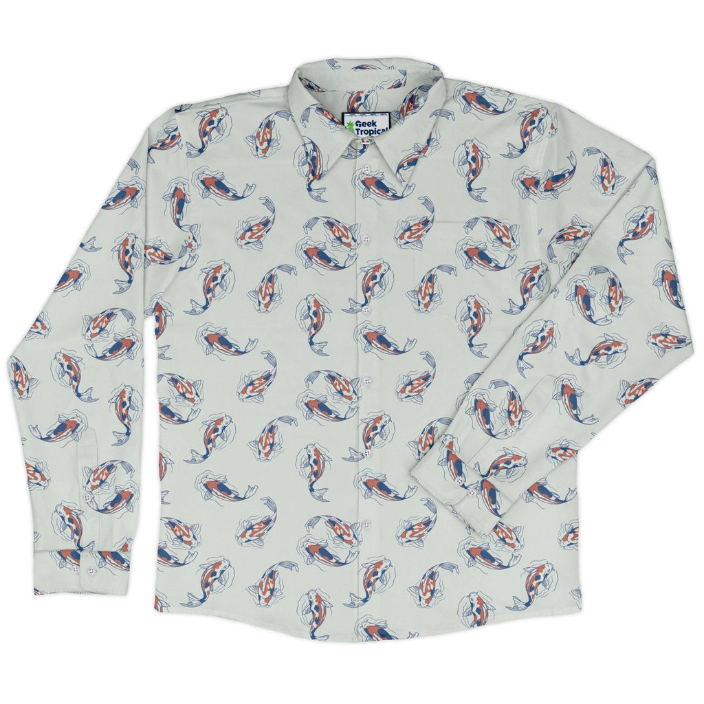 Koi Lake Long Sleeve Button Up Shirt Geek Nerd 0925 adult sizing All Adult Button Up Shirts