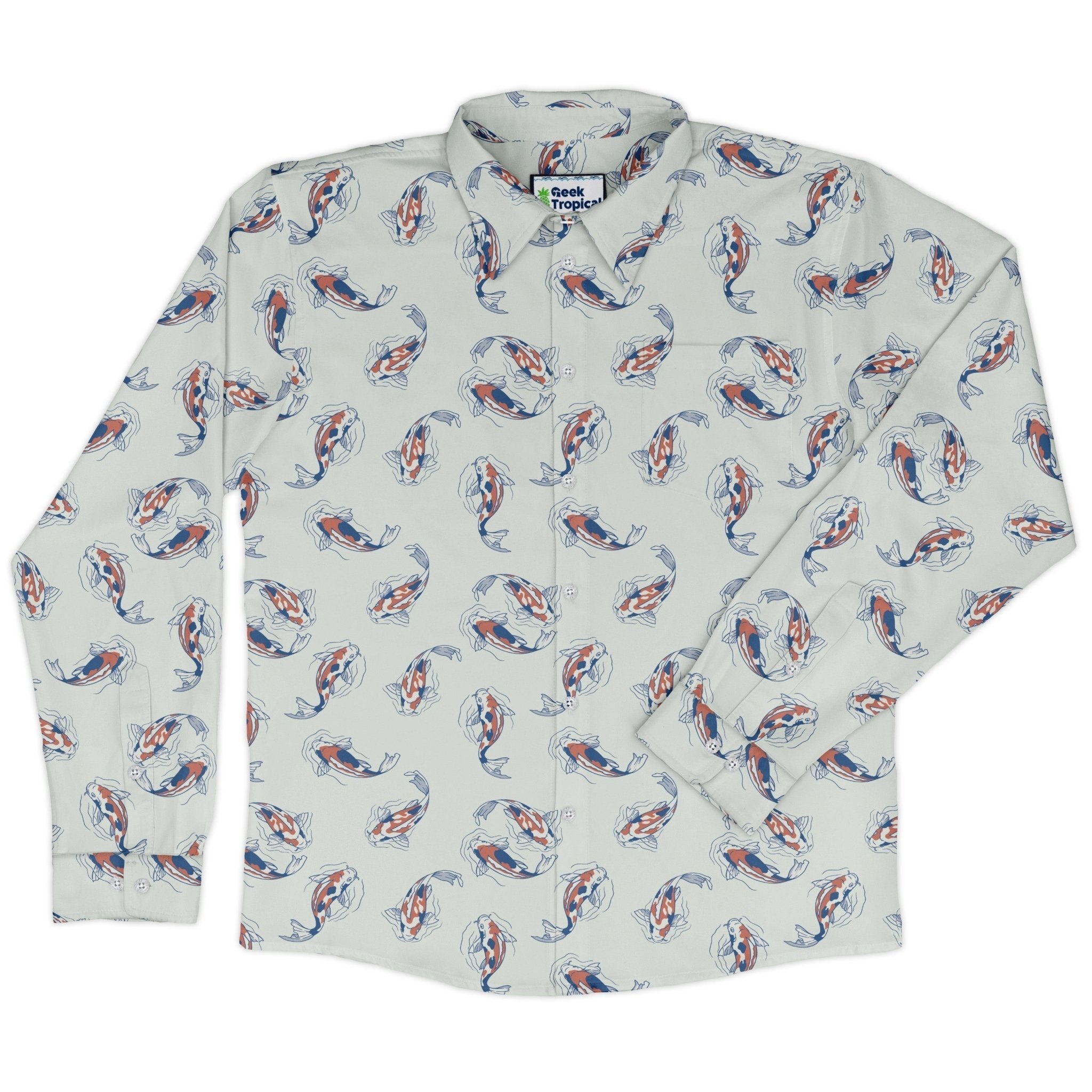 Koi Lake Long Sleeve Button Up Shirt Geek Nerd 0925 adult sizing All Adult Button Up Shirts