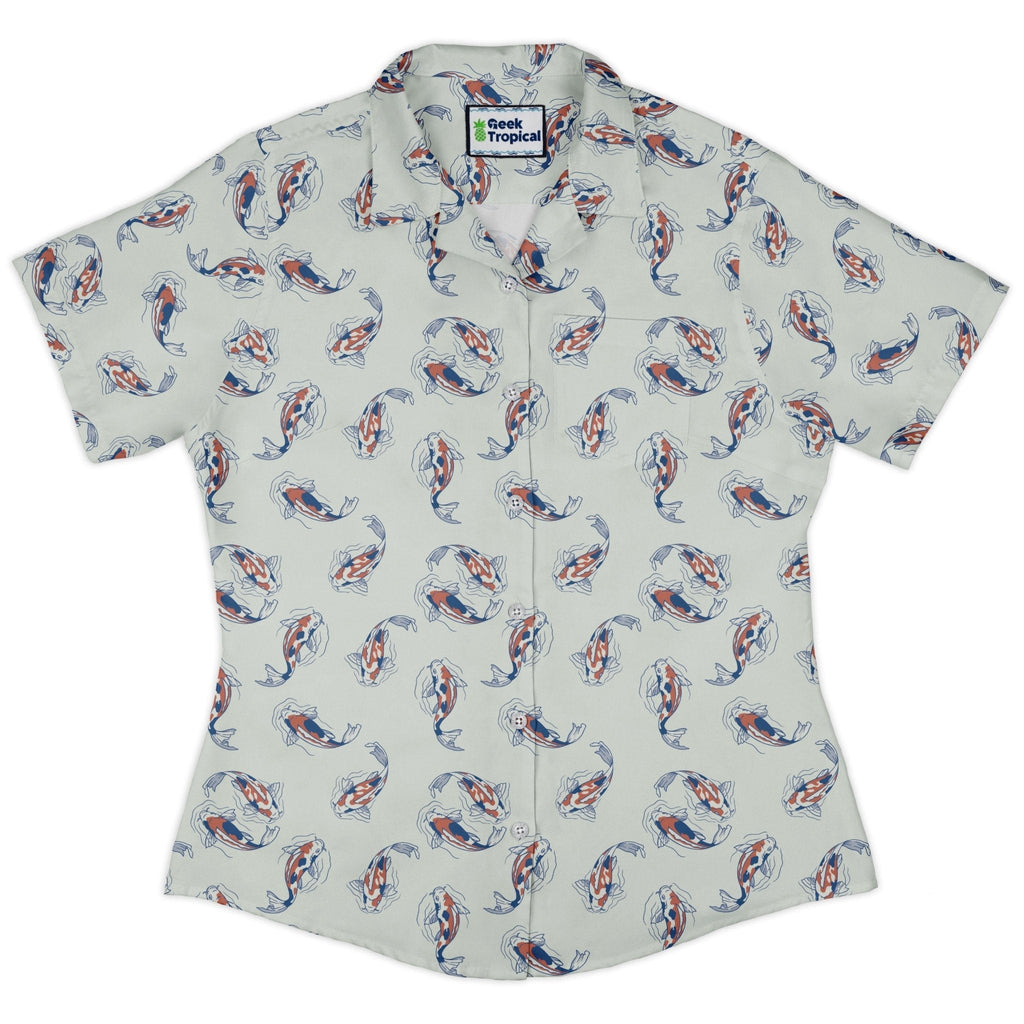 Koi Lake Curvy Button Up Shirt Geek Nerd 0925 All Adult Button Up Shirts Animal Patterns