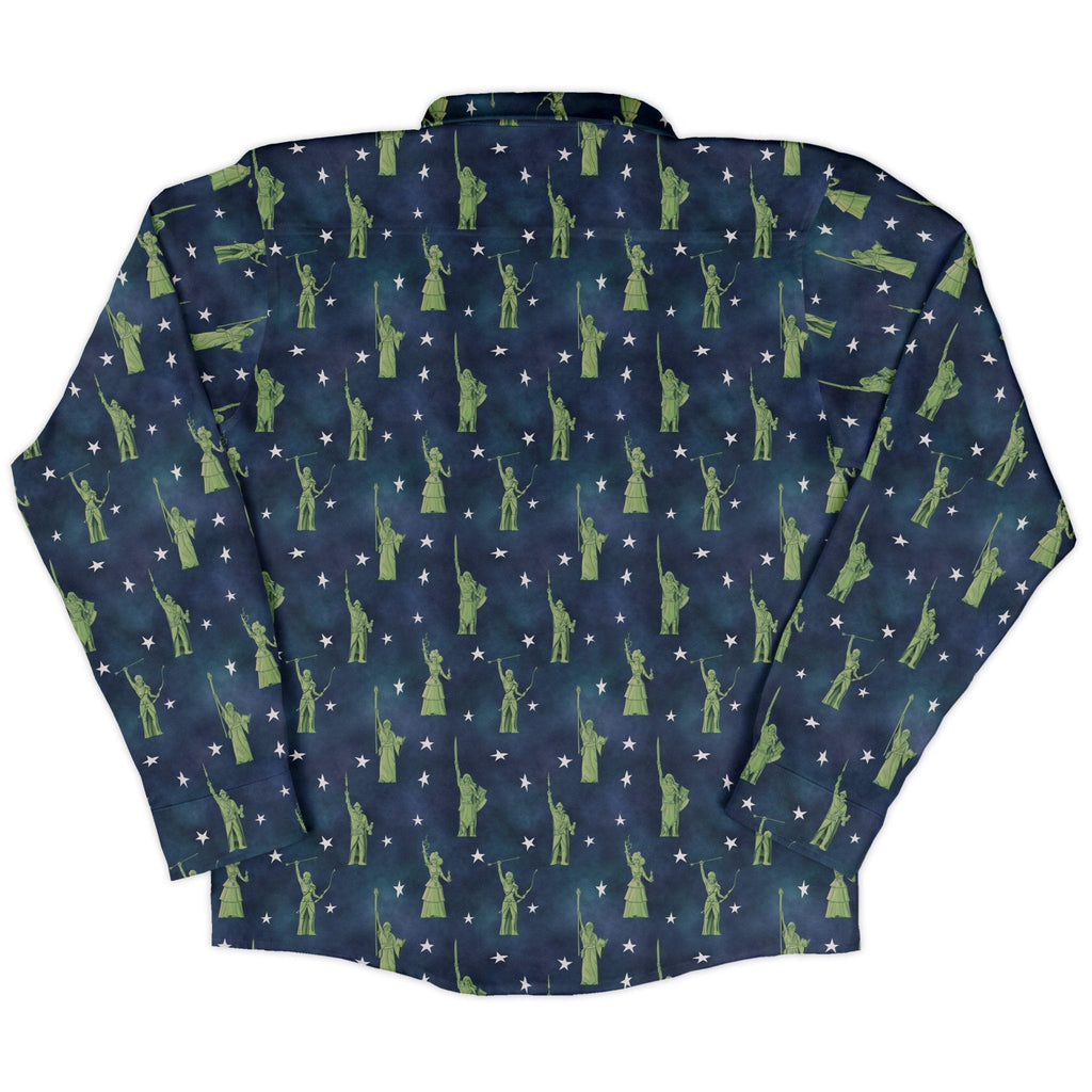Lady Liberty Dnd Class Long Sleeve Button Up Shirt Geek Nerd adult sizing Designs by Nathan dnd & rpg print