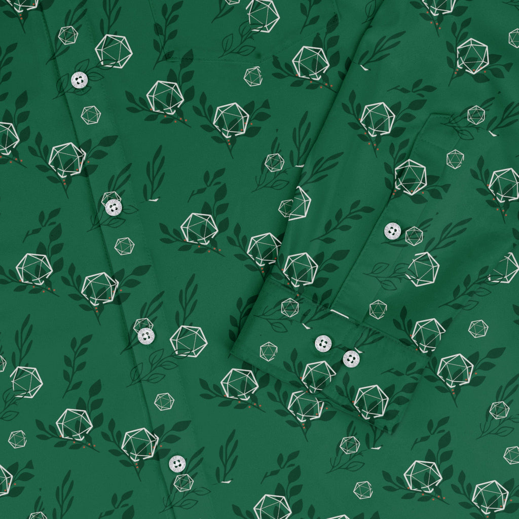 Leafy Green Dice Long Sleeve Button Up Shirt Geek Nerd adult sizing Botany Print Design by Heather Davenport