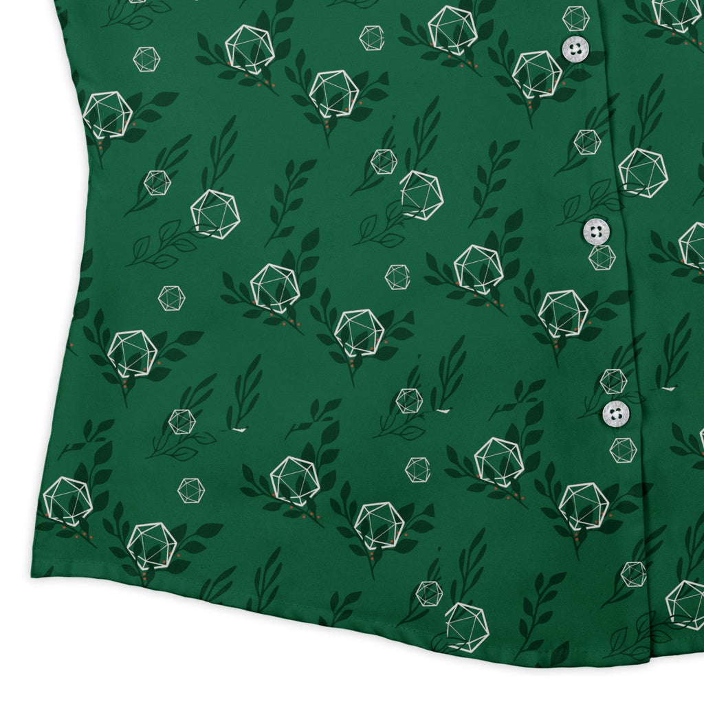 Leafy Green Dice Curvy Button Up Shirt Geek Nerd Botany Print Design by Heather Davenport dnd & rpg print