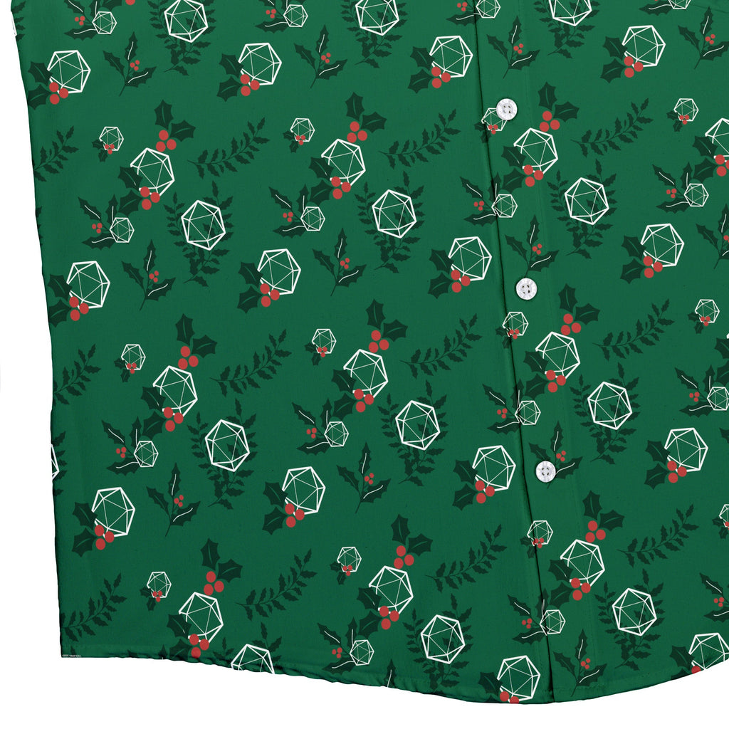 Leafy Mistletoe Dice Button Up Shirt Geek Nerd adult sizing Christmas Print Design by Heather Davenport