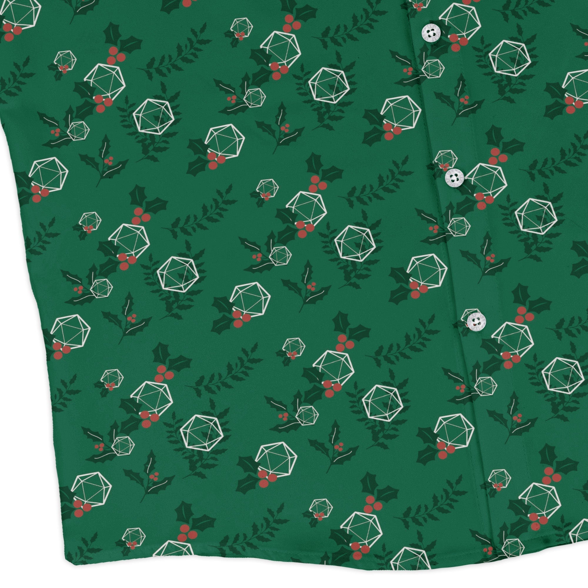 Leafy Mistletoe Dice Long Sleeve Button Up Shirt Geek Nerd adult sizing Christmas Print Design by Heather Davenport