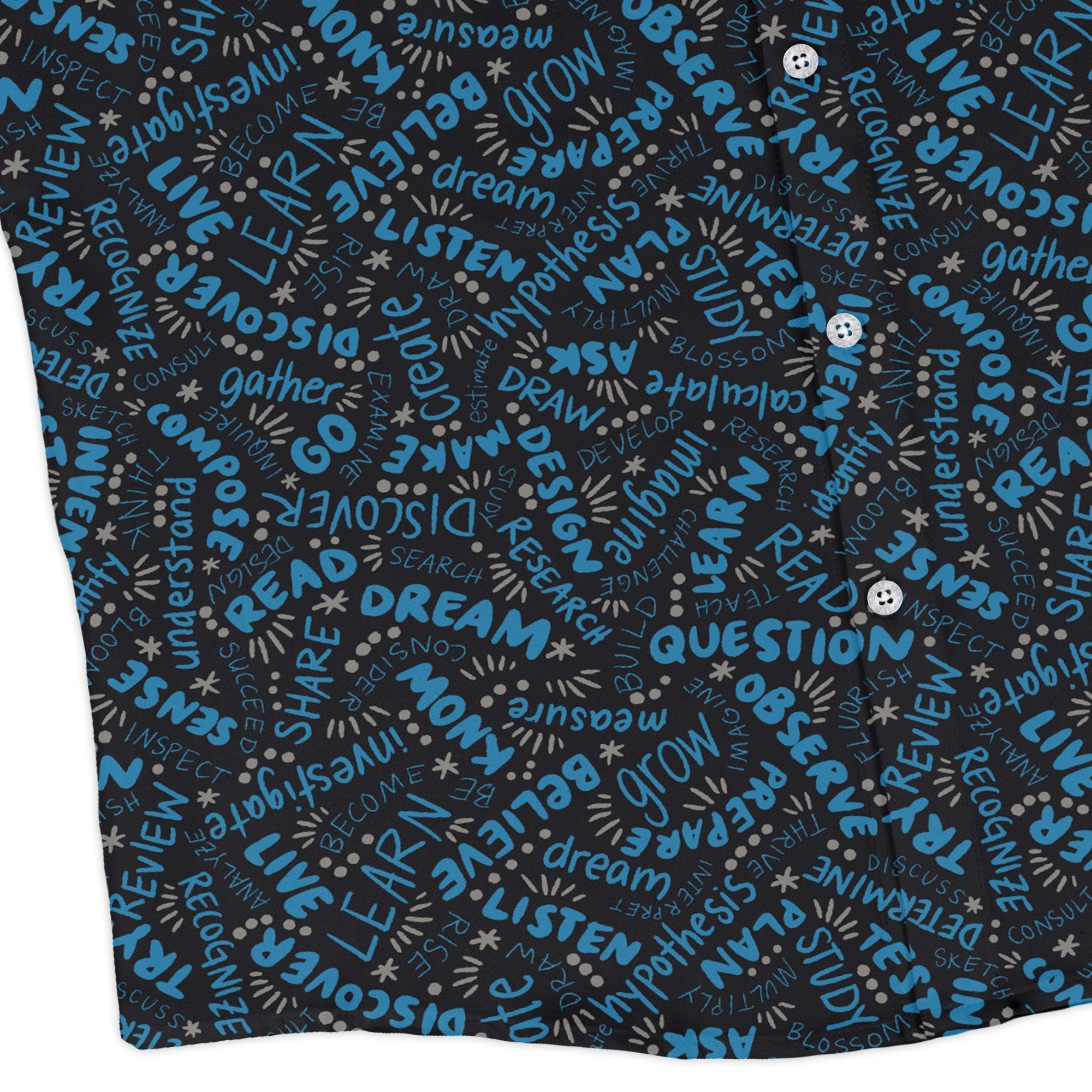 Learner Affirmations Long Sleeve Button Up Shirt Geek Nerd adult sizing Design by Zirkus Design FLOW DESC WRITING